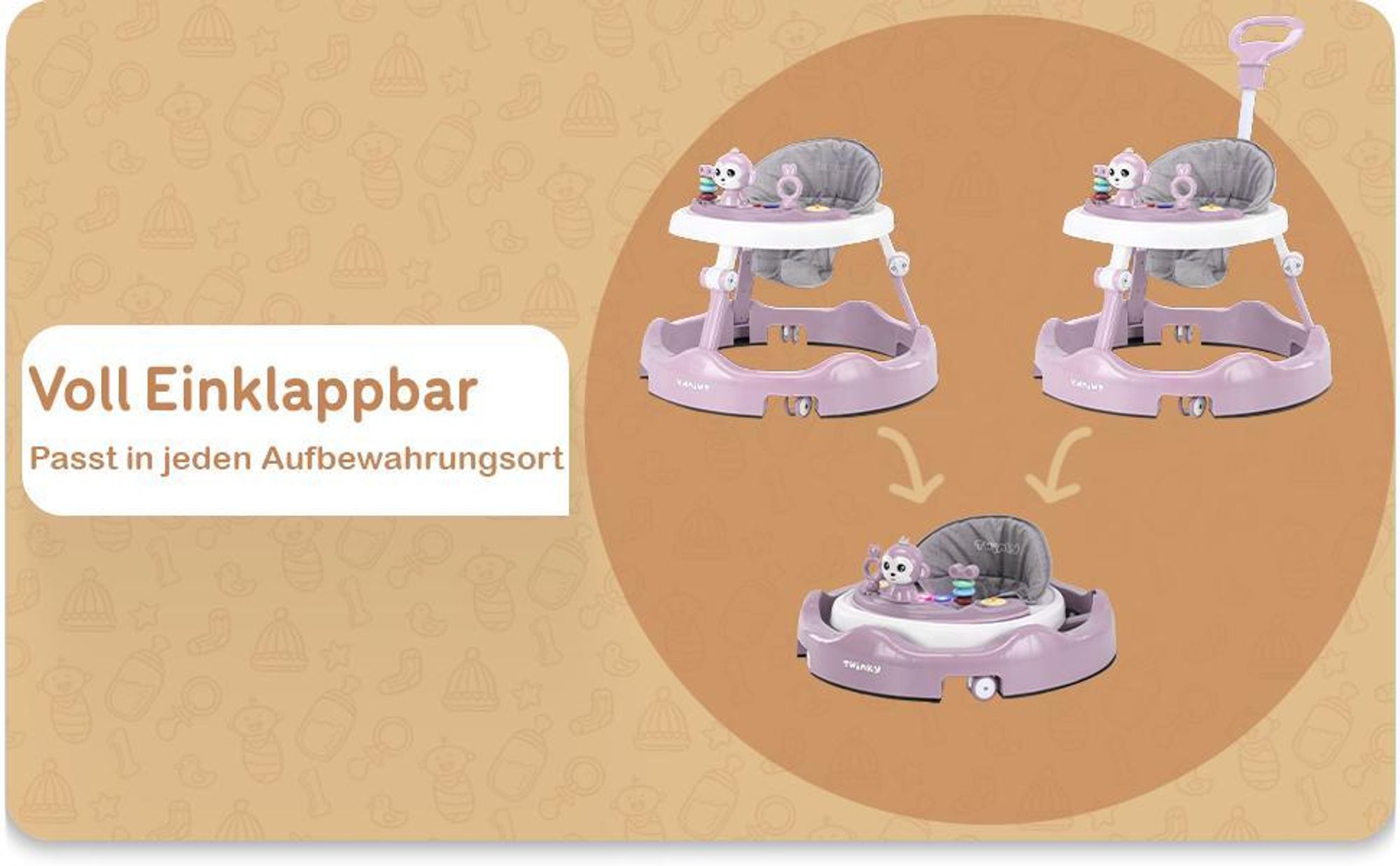 Twinky® Lauflernhilfe in Pink | Lauflernwagen mit Spielset und Zubehör für sicheres und spielerisches Lernen |  inkl. Fußmatte und Haltegriff