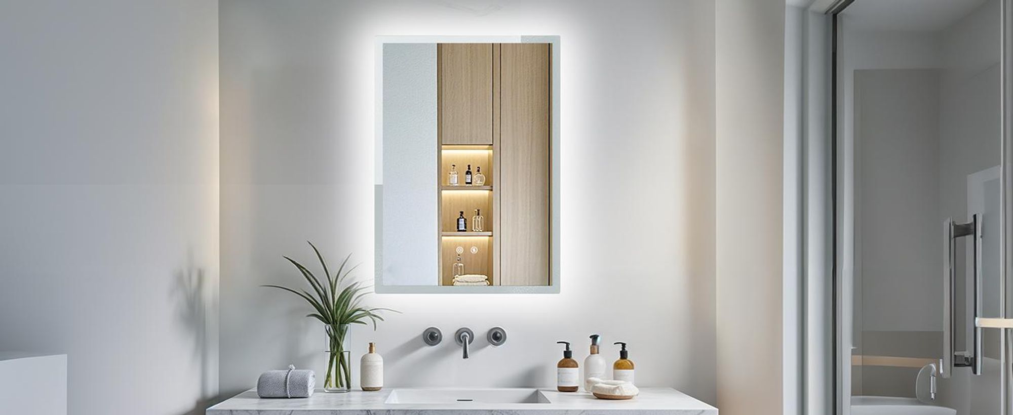 WISFOR Badspiegel mit Beleuchtung beschlagfrei 50 x 70 cm, LED Badspiegel Lichtspiegel Wandspiegel mit Touch-schalter Dimmbar