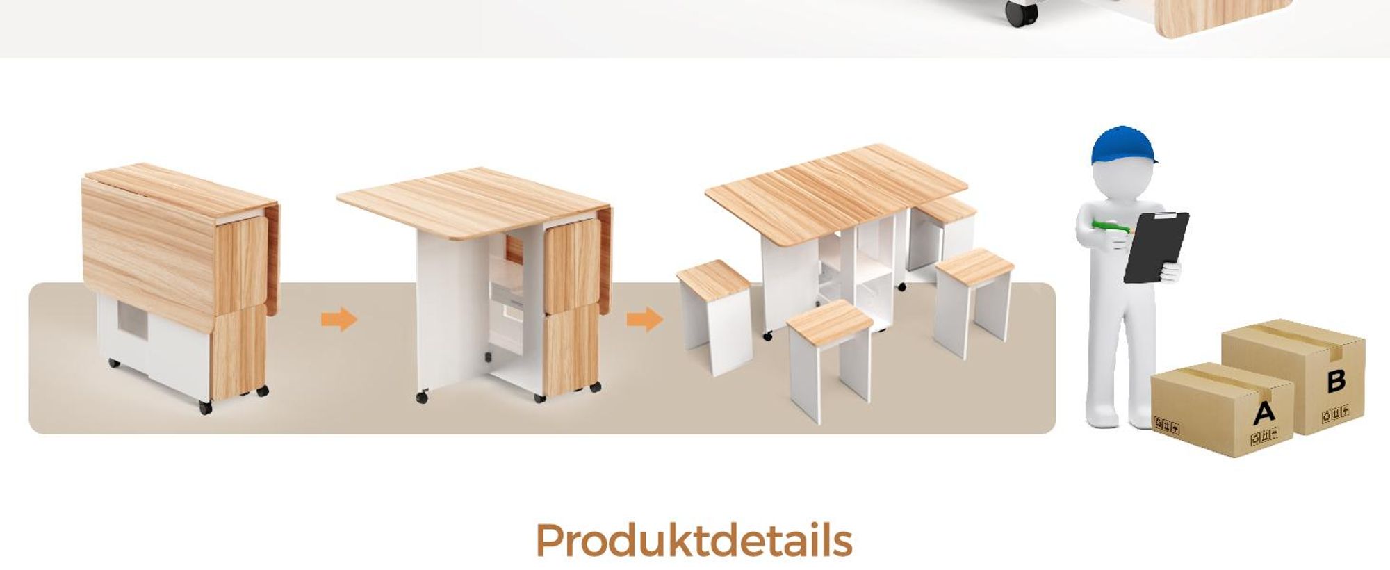 Mondeer 5-teilig Essgruppe Esstisch-Set Esszimmertisch mit Aufbewahrungshockern Weiche Kissen Sitzgruppe Weiß+Roteiche
