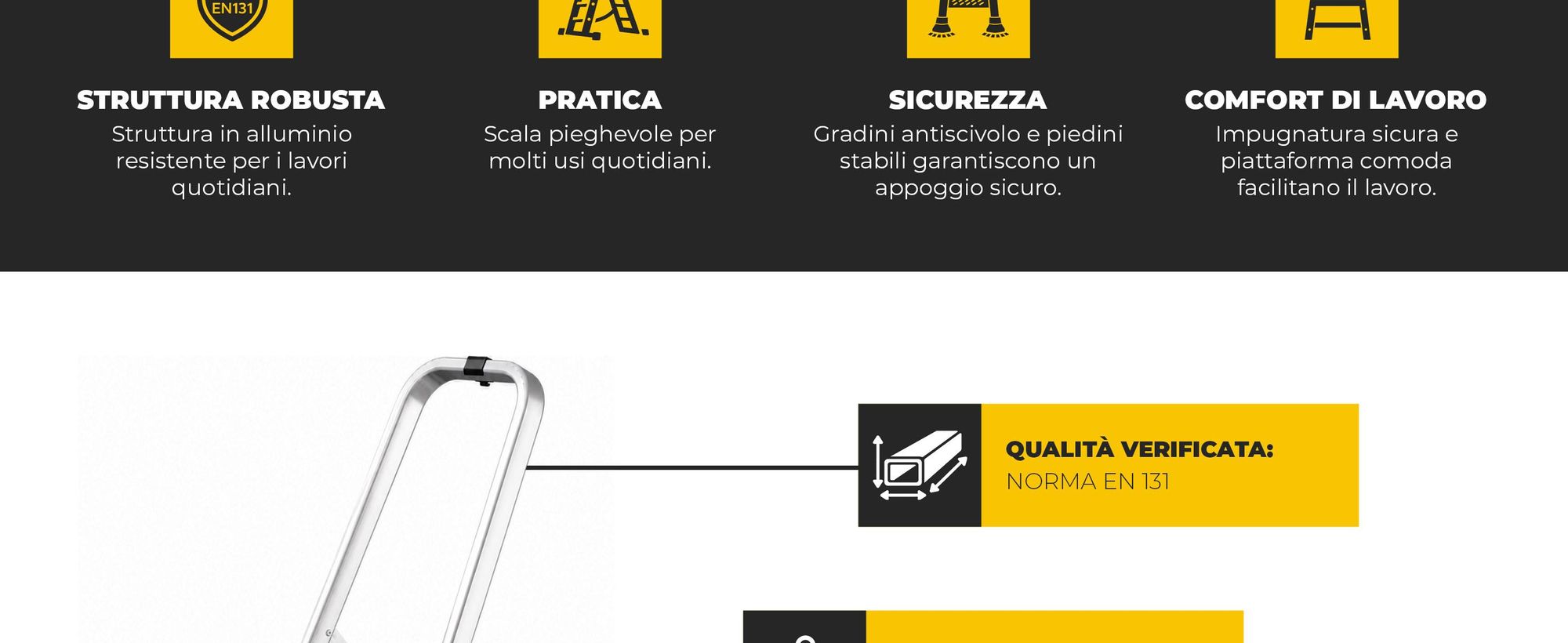 Drabest | Scala - Scala multiuso PRO - 3 gradini - Scaletta - Alluminio - Stabile e sicura - Con ganci - Portata 150 kg