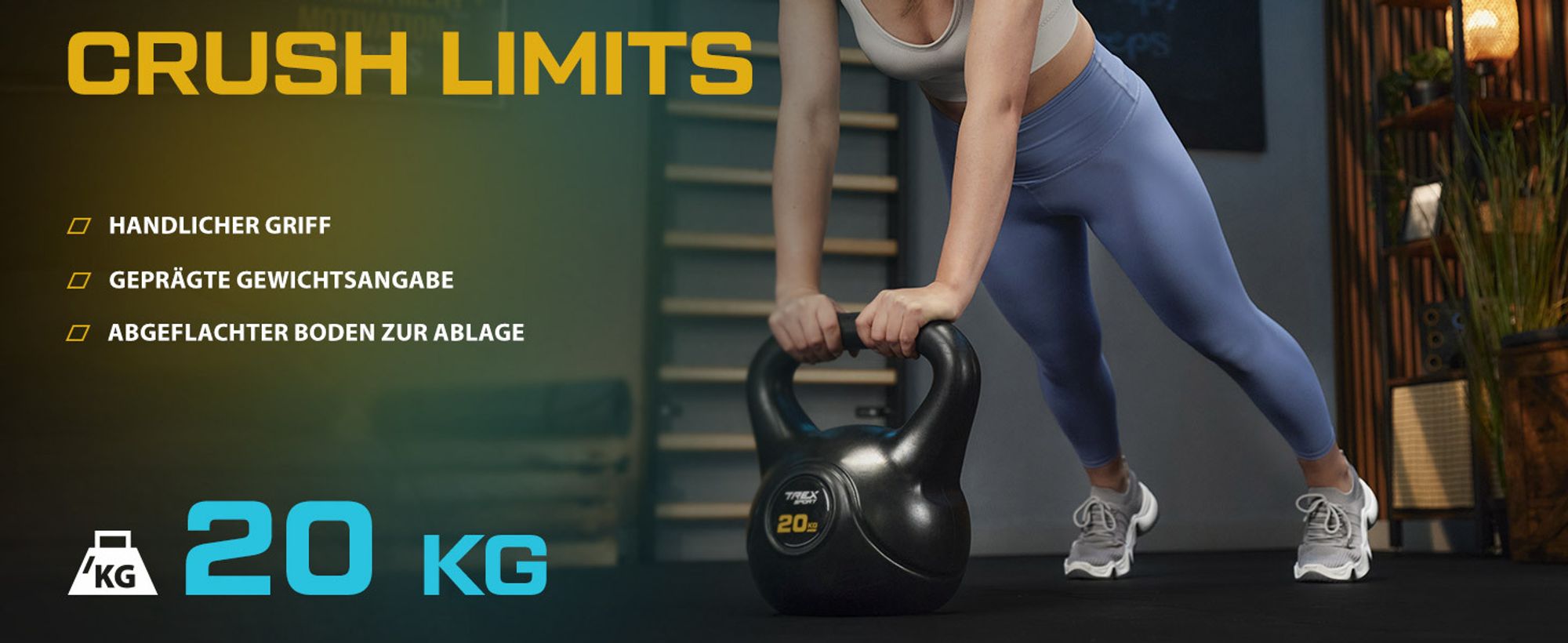 TREX SPORT Kettlebell 20 kg Kugelhantel Schwunghantel TX-020CKB | Kugelgewicht, Fitness & Krafttraining | rutschfester Griff, bodenschonend