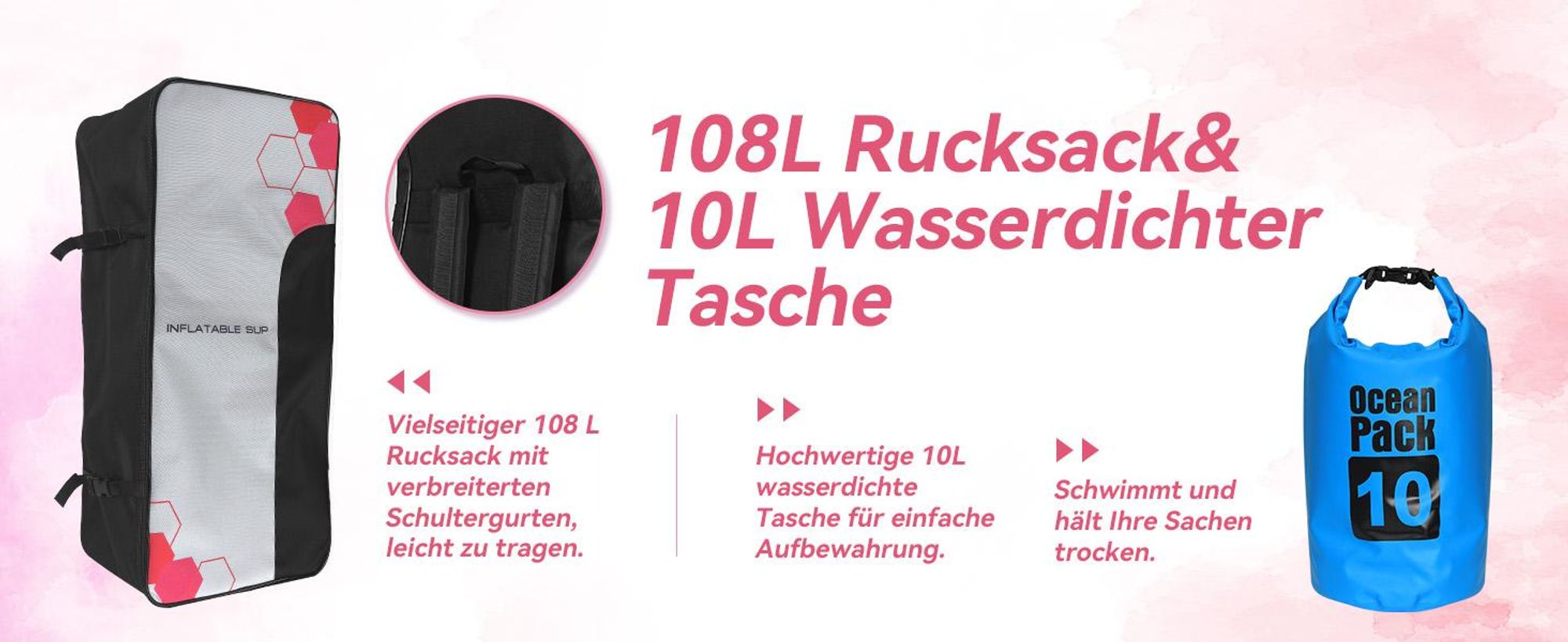 Puluomis SUP Board mit Sitz 335cm, Stand Up Paddle Boards Set, Paddling Paddelboard Surfbrett Aufblasbar, Pumpe Tragetasche, MB. bis 150Kg Pink Bunt