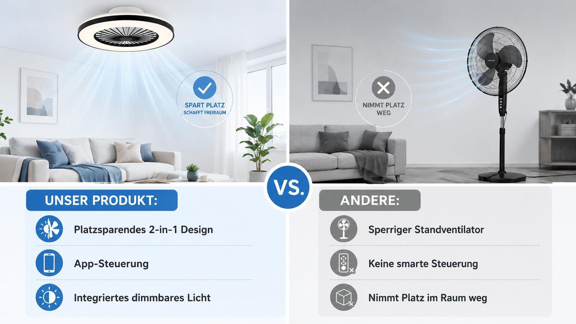 MasterLED LED Deckenleuchte mit Ventilator dimmbar 3CCT Schwarz Ø48cm Deckenlampe mit App-Steuerung und Fernbedienung