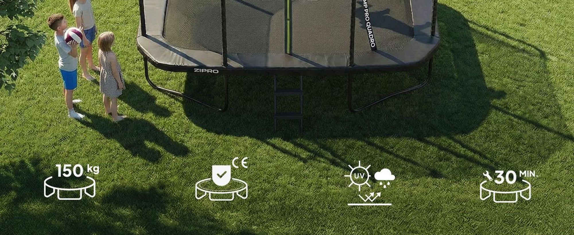 ZIPRO Trampolin Jump Pro Quadro | 12FT 366 x 244 cm | Gartentrampolin Kindertrampolin Komplett-Set inkl. Netz, Leiter & Randabdeckung, Outdoor Quadrat