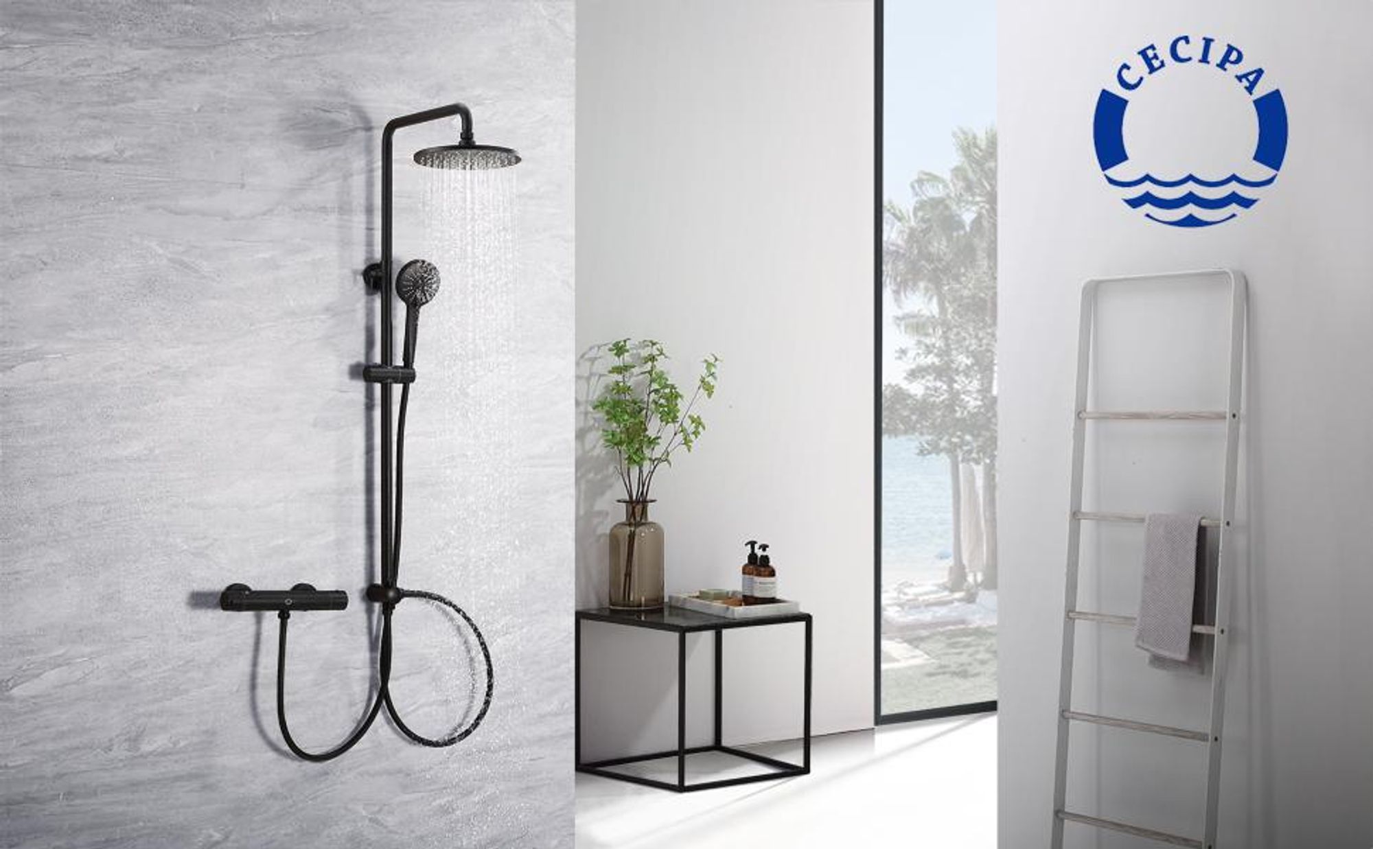 CECIPA Duschset Schwarz Duschsystem Regenduschset ohne Armatur,mit 22cm Kopfbrause Rund und 3 Modus Duschkopf Handbrause,Höhenverstellbar Duschstange Regendusche für Badzimmer