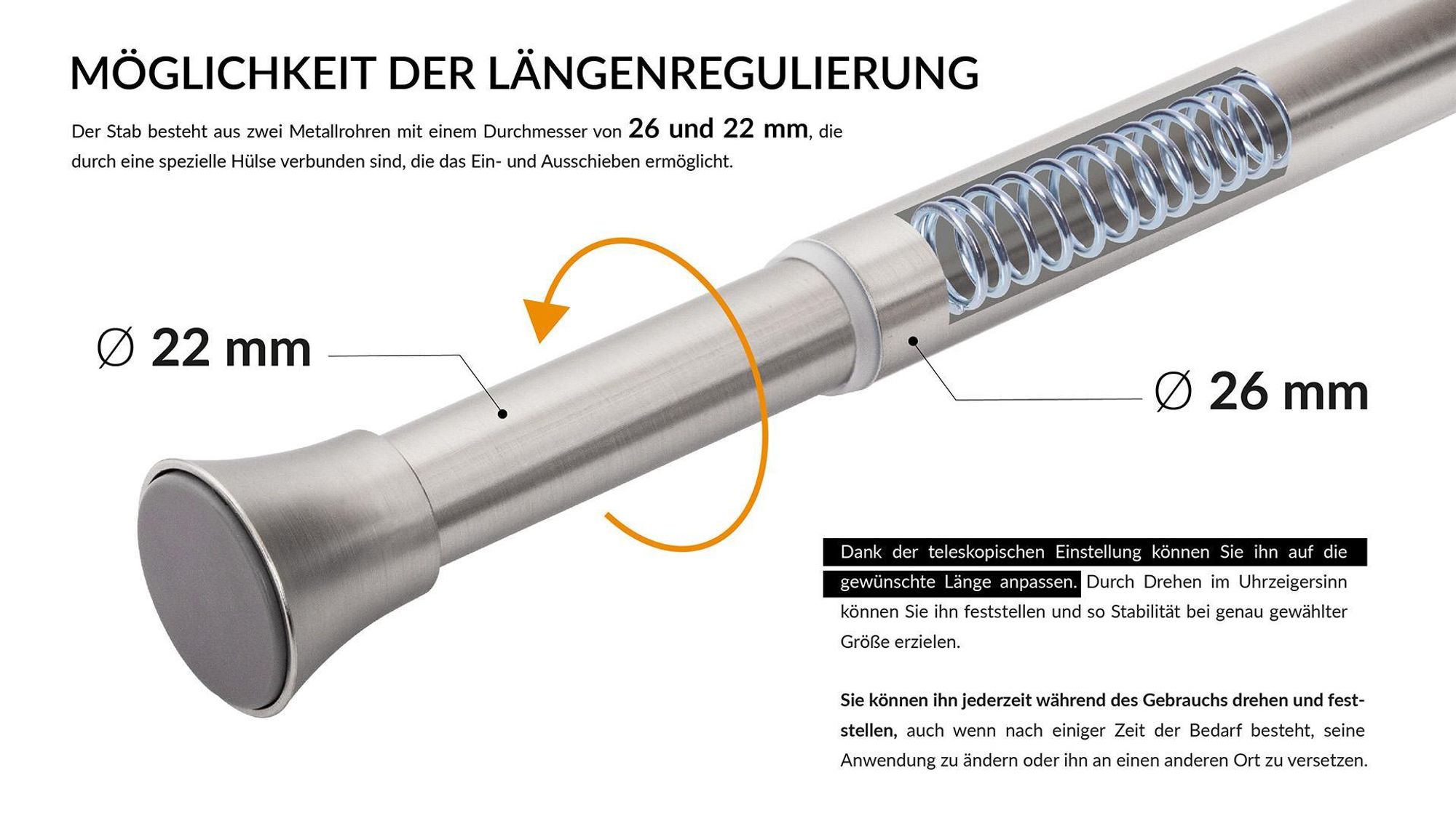 Gardinenstange, MARDOM, Vorhangstange, Metall, Ausziehbar, für Gardinen und Vorhänge