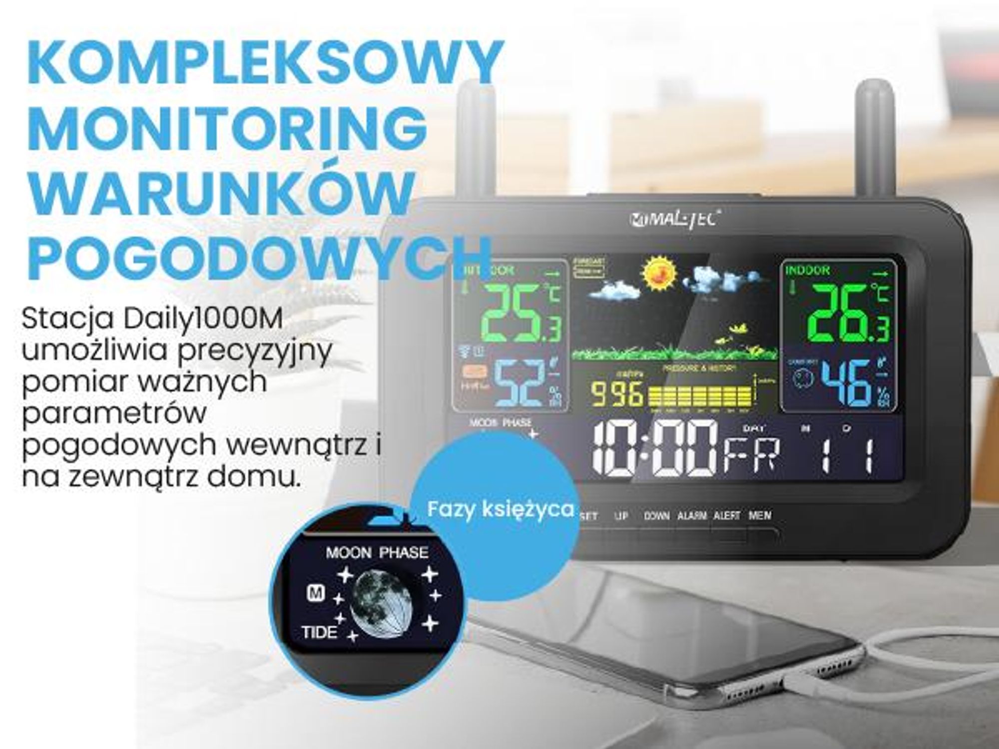 Stacja pogodowa bezprzewodowa termometr barometr daily1000m