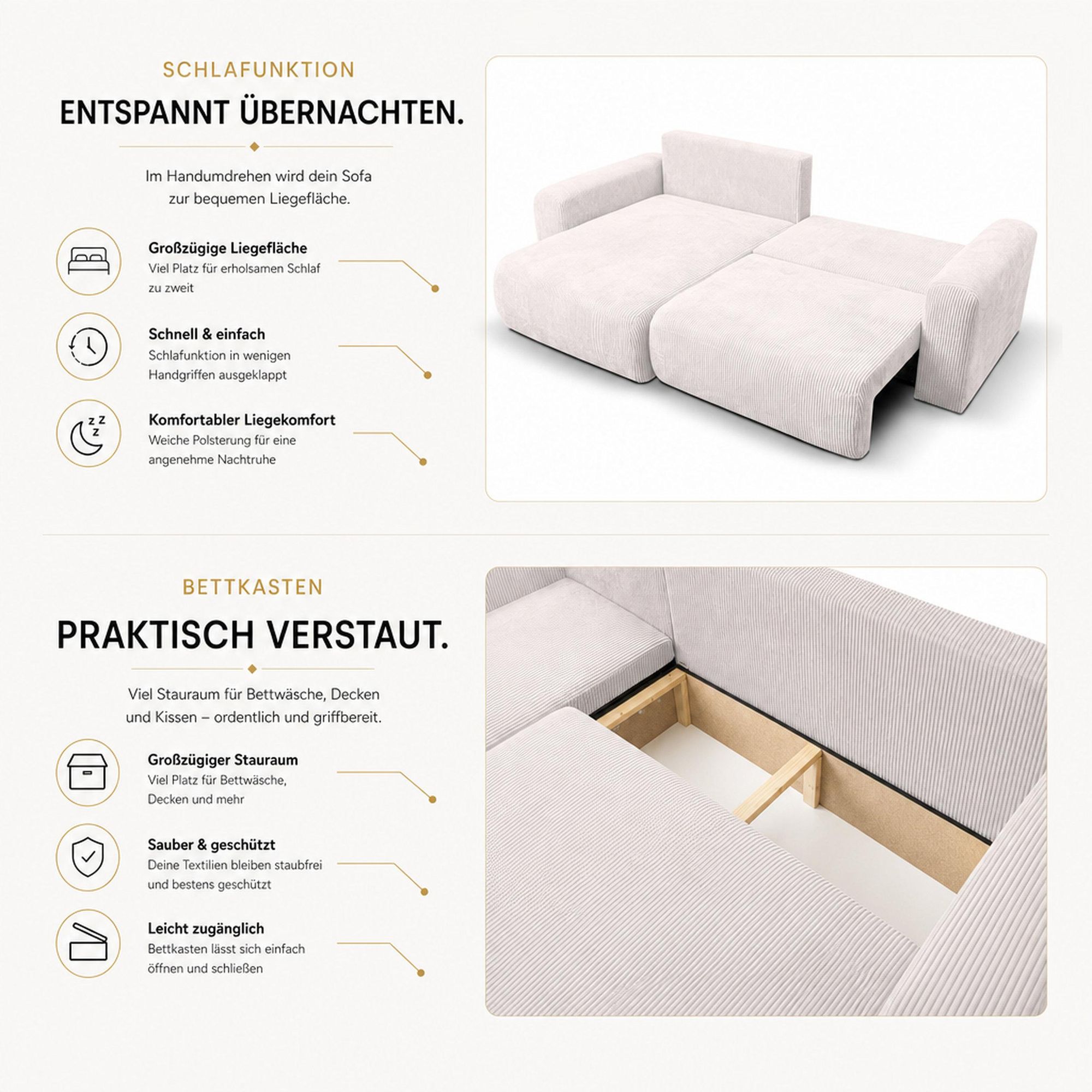VENASI ROMA Universell Ecksofa mit Schlaffunktion und Bettkasten Cord BRAUN Schlafsofa Sofa