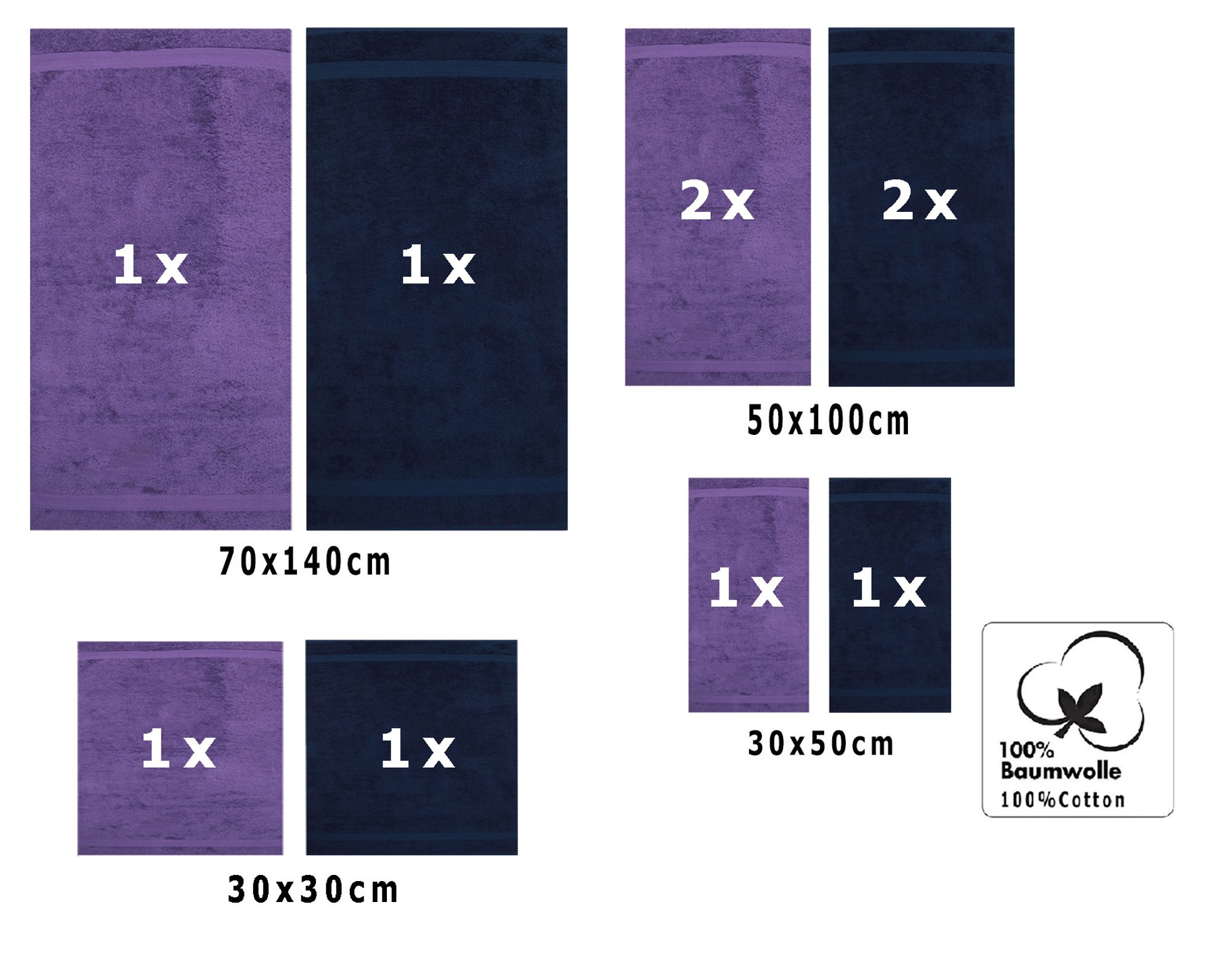 2 Duschtücher, 4 Handtücher, 2 Gästetücher, 2 Seiftücher
