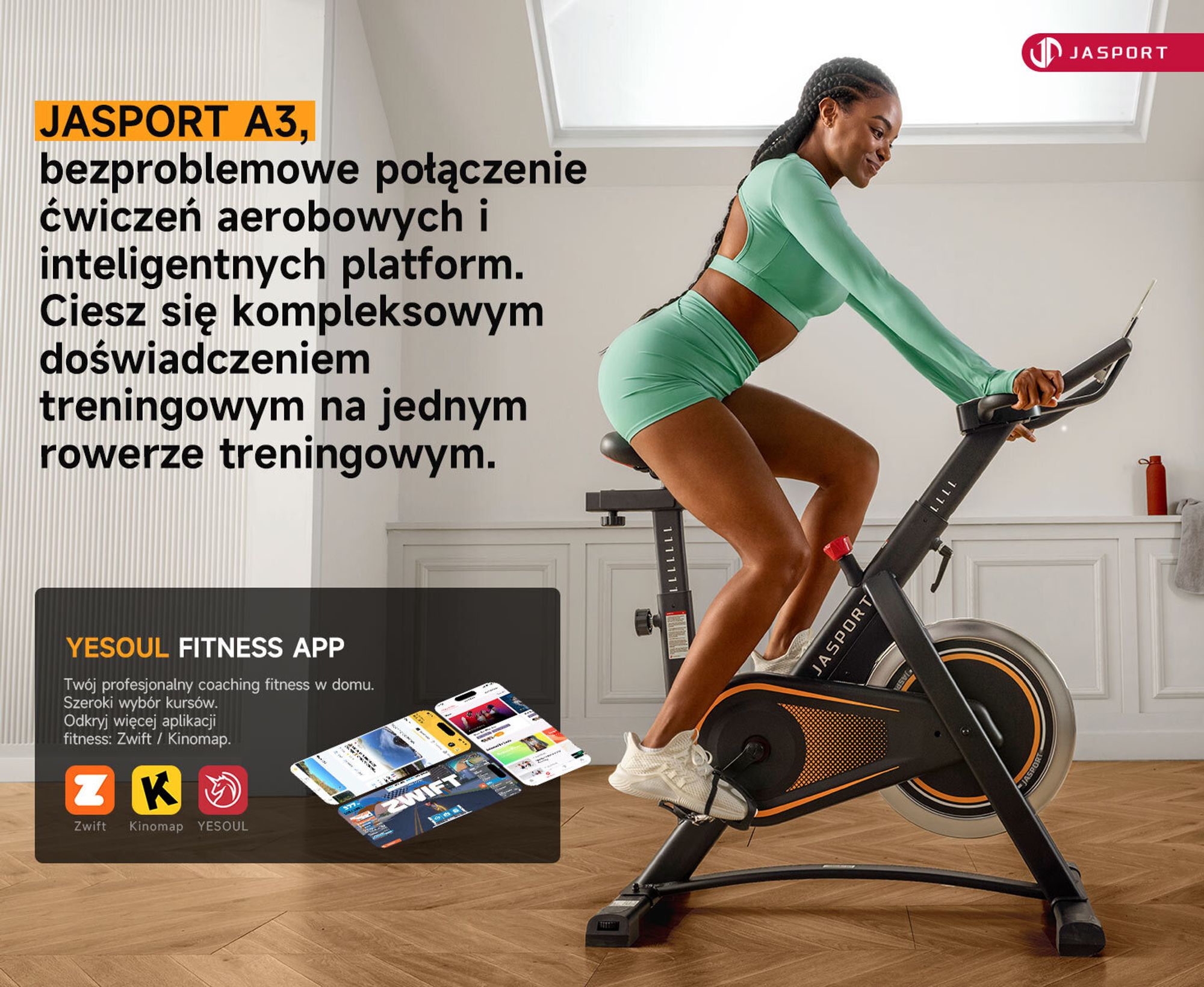 JASPORT A3 ergometr – cichy rower stacjonarny do treningu wytrzymałościowego z uchwytem na tablet i wygodnym siedziskiem