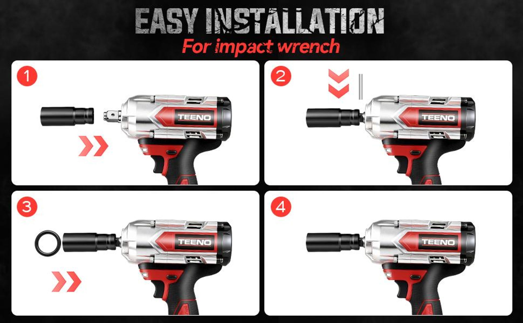 TEENO Clé à Chocs Sans Fil Brushless 3/4" - 1600N·m 3/4", 2x Batteries 4.0Ah + Coffret Rigide, Adaptateur 3/4"-1/2", Douille 34mm, Camionnette