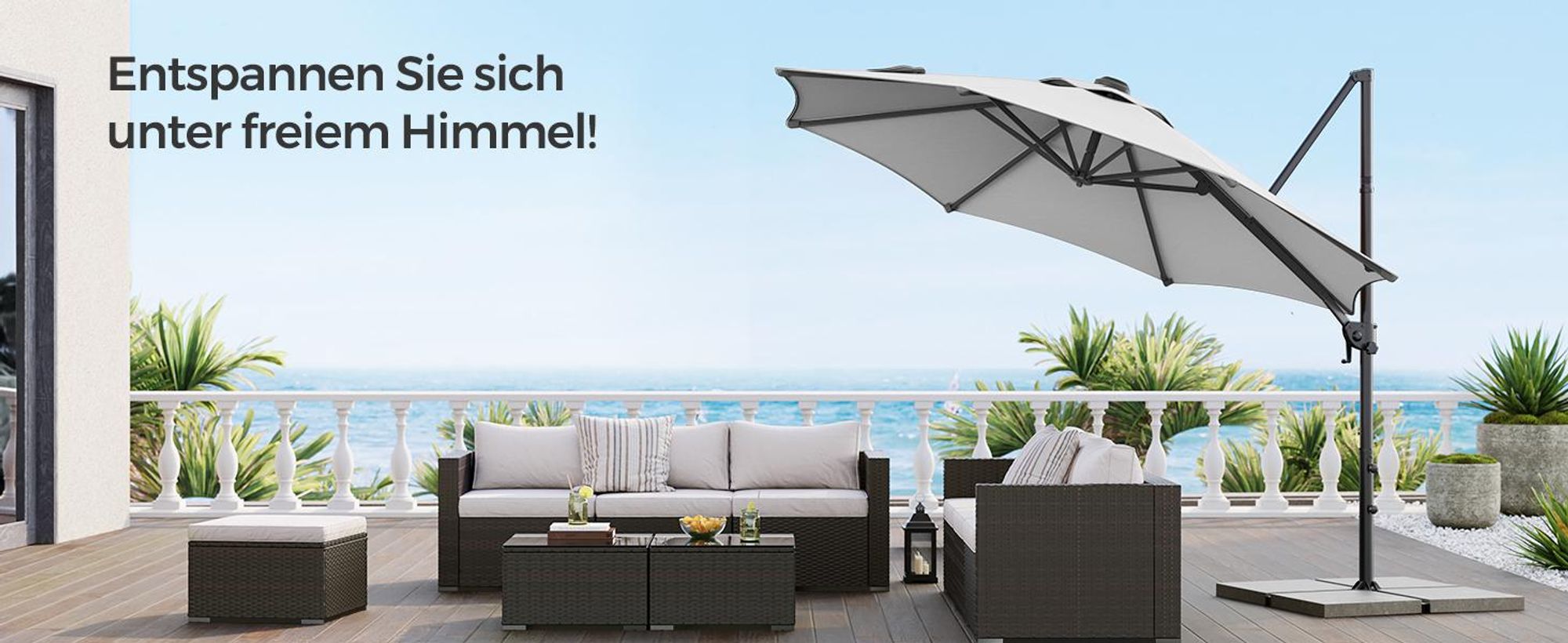 SONGMICS Sonnenschirm, ∅300 cm, UPF 50+, um 360° drehbar, mit Kurbel, Kreuzfuß