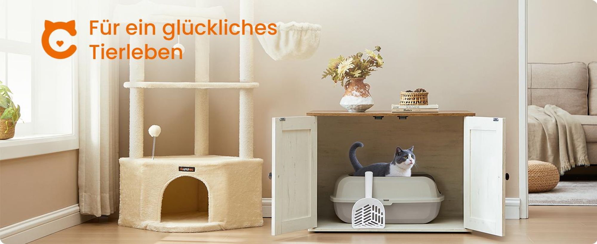 Feandrea Katzenklo mit hohen Seitenwänden, XL, offene Katzentoilette, mit Schaufel