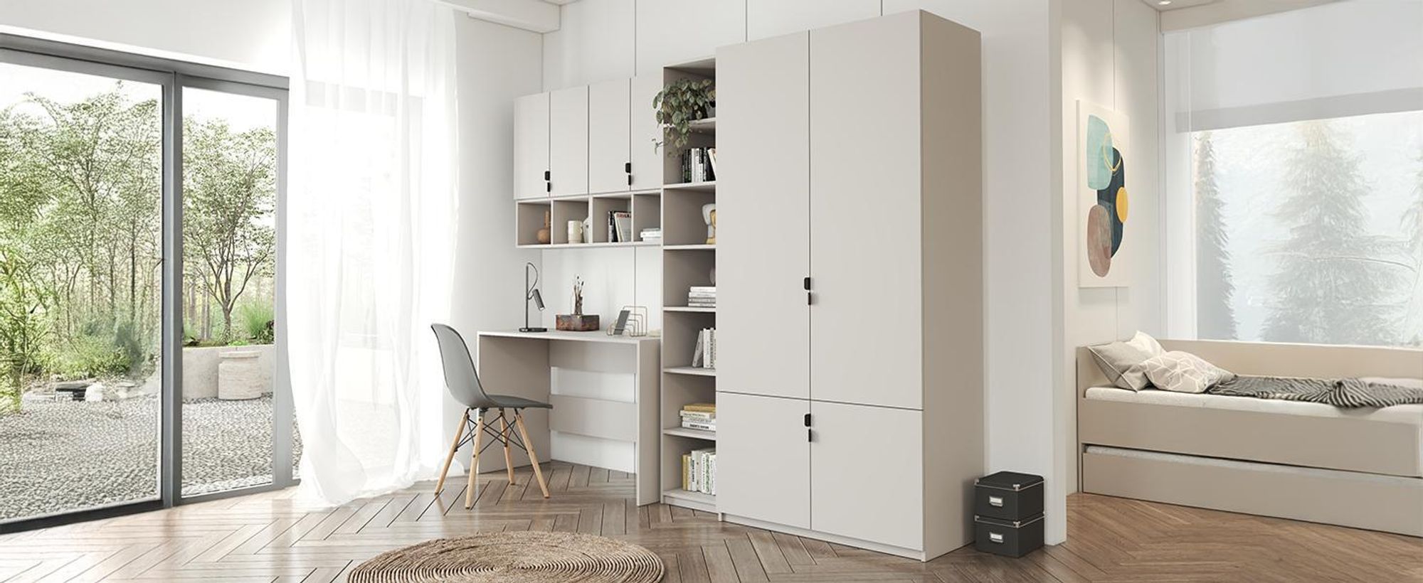 Wandschrank MEZZO, Jugendzimmer, Jugendschrank Hängeschrank 60 cm Kaschmir/Kaschmir, schwarze Metallgriffe