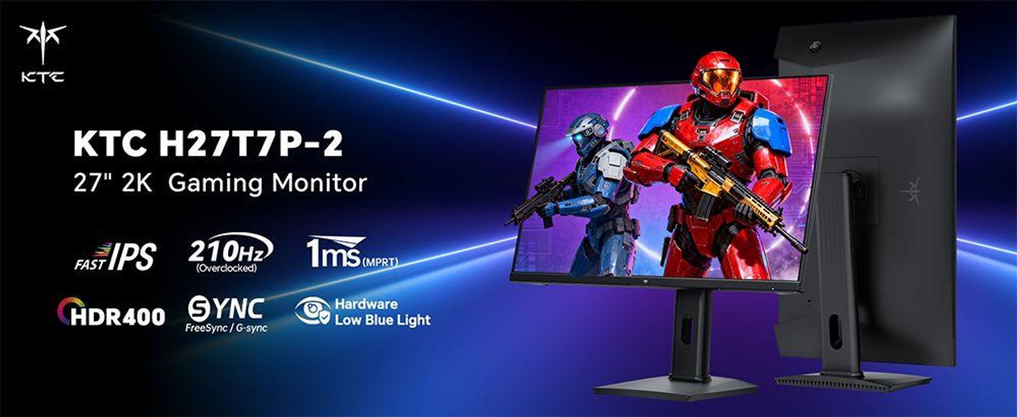Monitor gamingowy KTC H27T7P-2, 27 cali, rozdzielczość WQHD (2560x1440), panel IPS o wysokiej częstotliwości odświeżania 210 Hz, czas reakcji 1 ms, HDR400, technologie FreeSync i G-Sync, regulacja wysokości