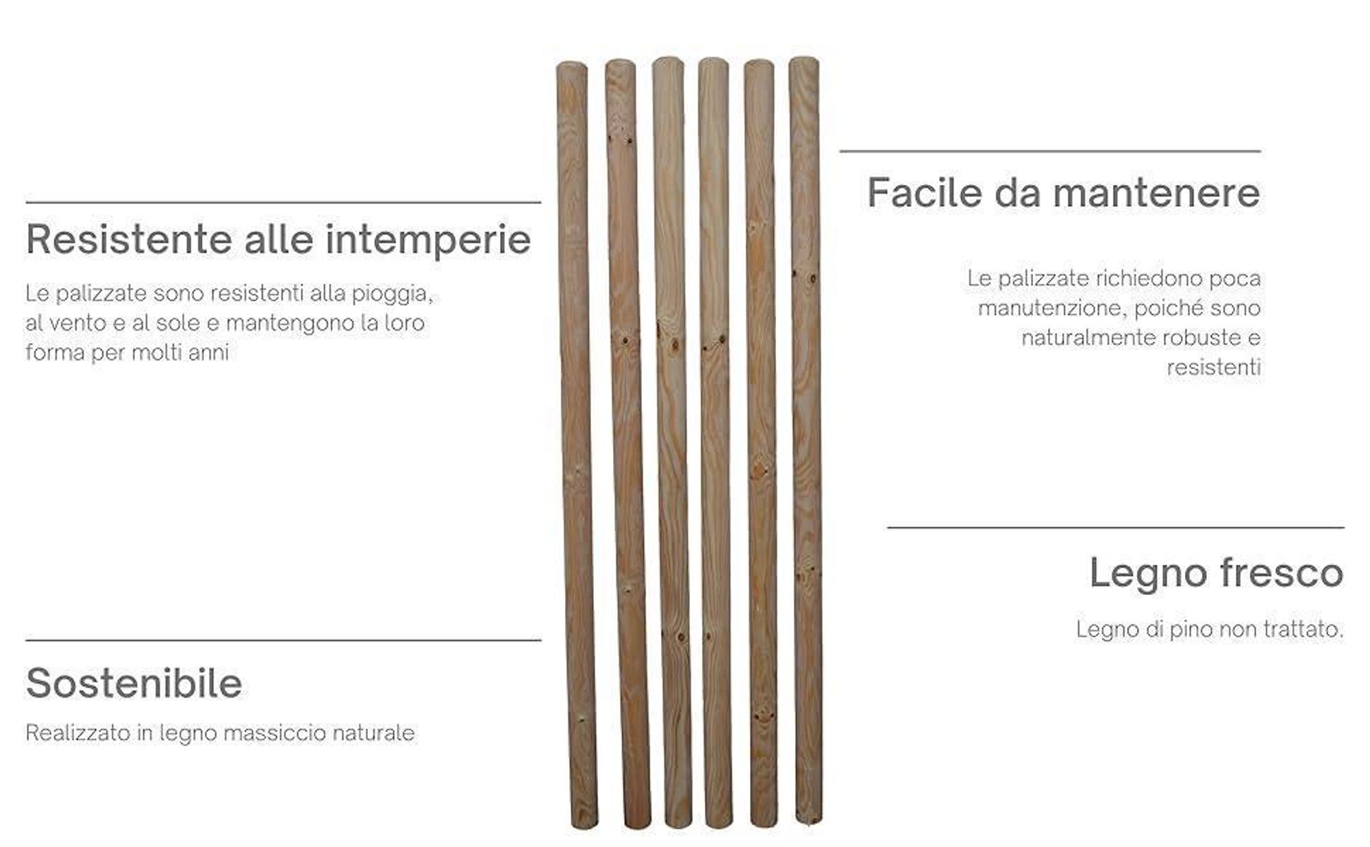 TIMBERMIK 8x Palo Legno Mezzo Tondo ½ Ø7 cm 200 cm Legno Massello Non Trattato per Giardino Recinzione