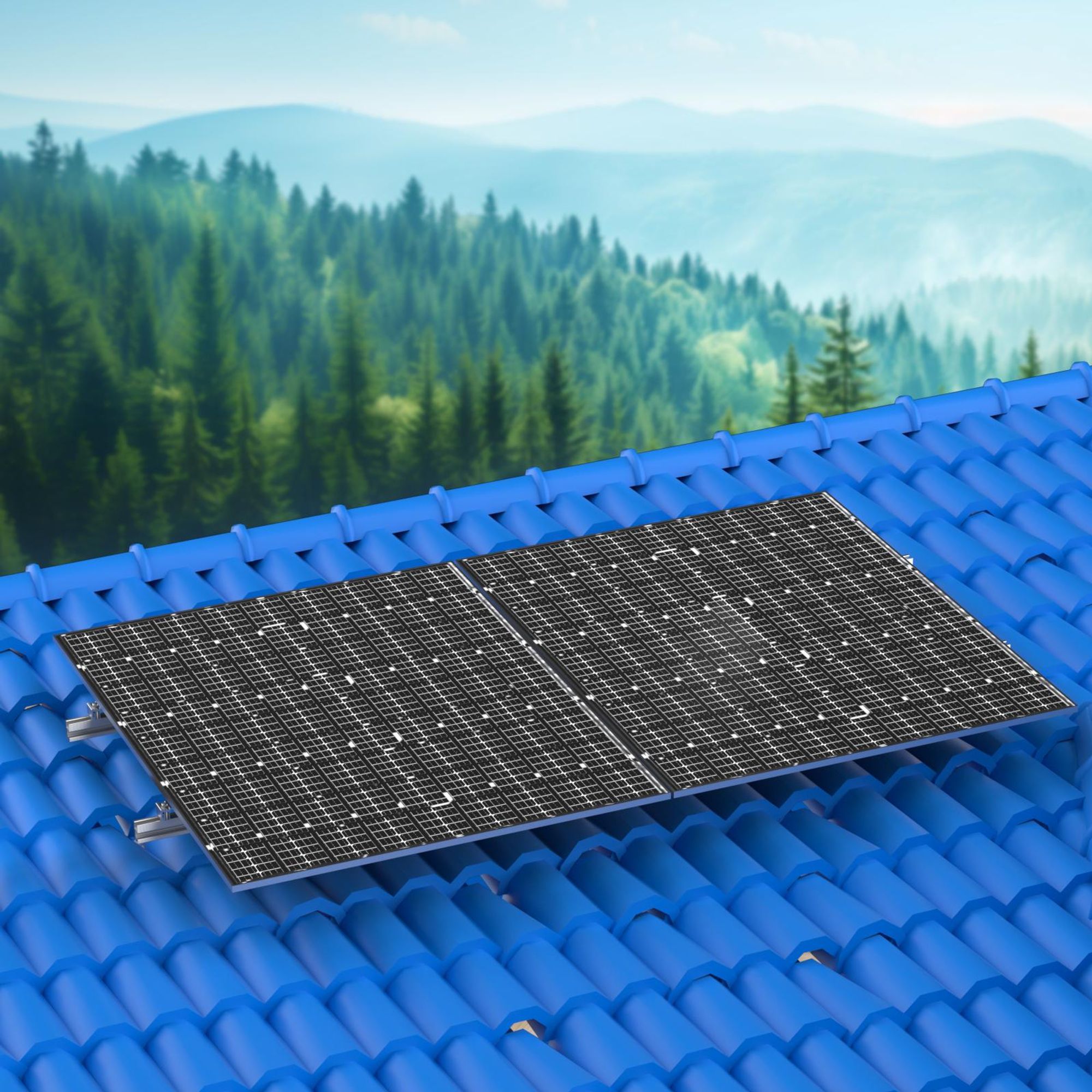 Ziegeldach Solarmodul Halterung Set für 2 Paneele – PV Montagesystem mit Edelstahl Dachhaken, Aluminium Schienen, 30–35 mm Module