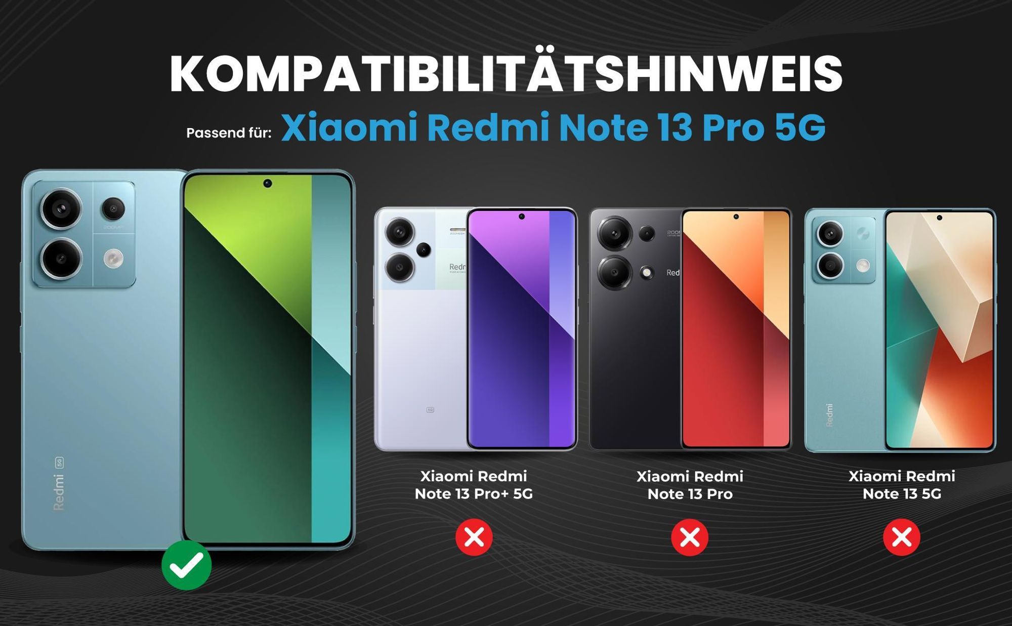 Kompatibilitätshinweise Hülle für Xiaomi Redmi Note 13 Pro 5G