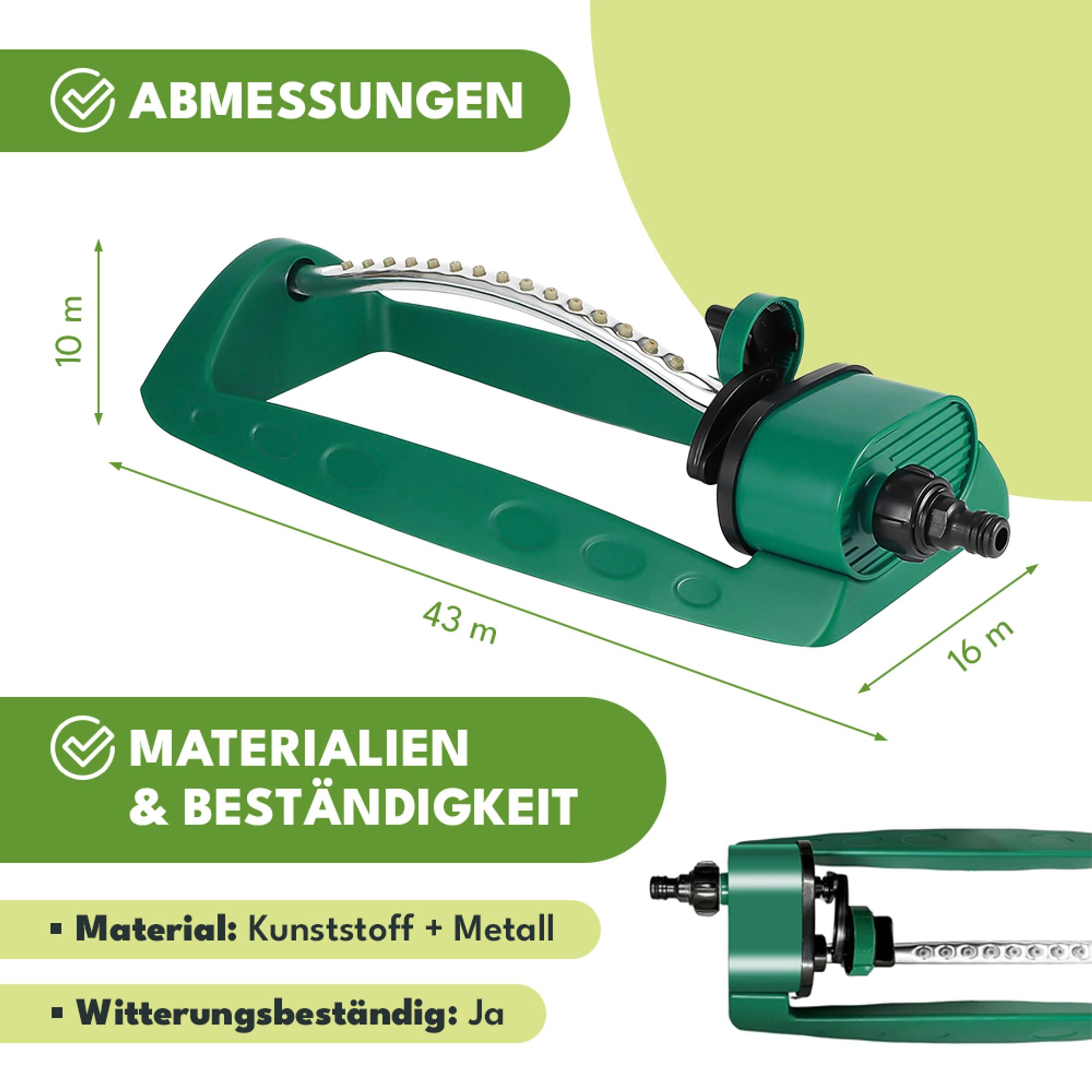KRUMAD Oszillierender Rasensprenger 15 Düsen Verstellbarer Bewässerungssystem Garten Inkl. Reinigungsnadel Wetterfest Ideal für Garten Blumenbee