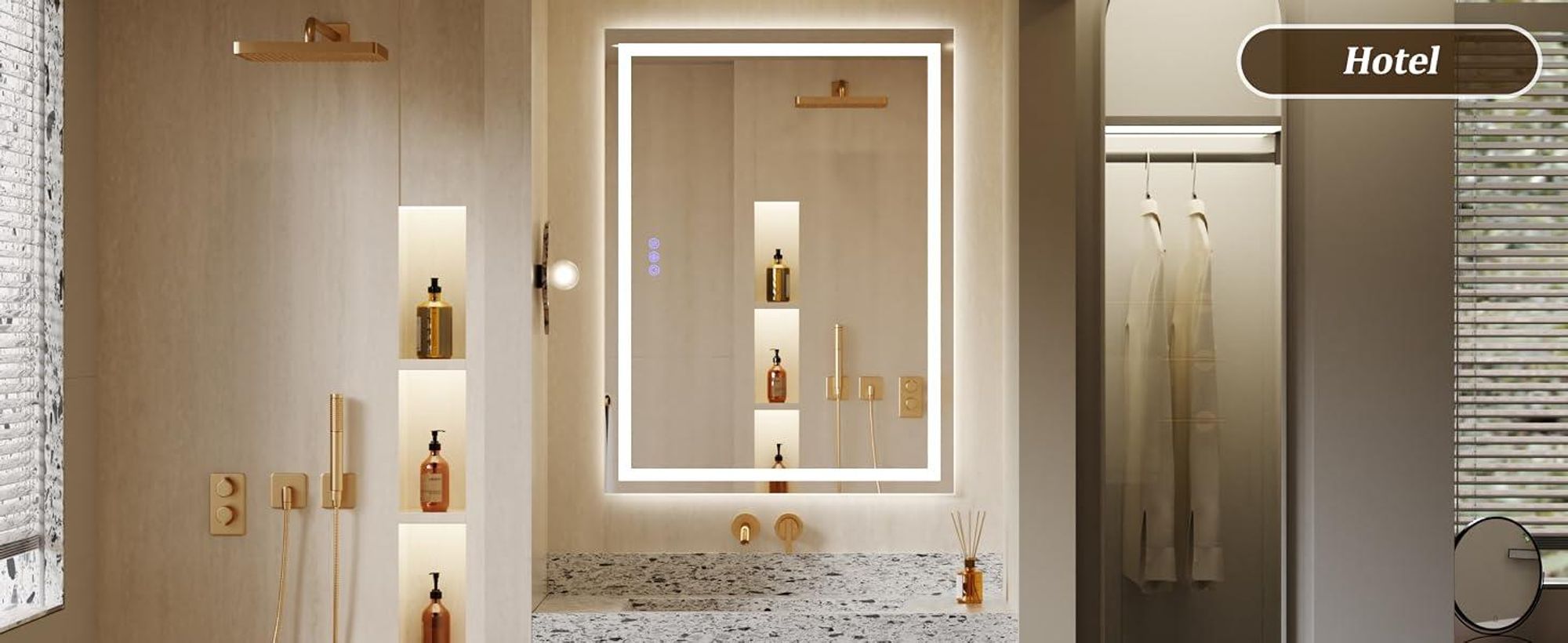 Koonmi 80x60cm LED Badezimmerspiegel - 3 Einstellbare Beleuchtungsmodi, Beleuchteter intelligenter Badezimmer Spiegel , wandmontiert horizontal