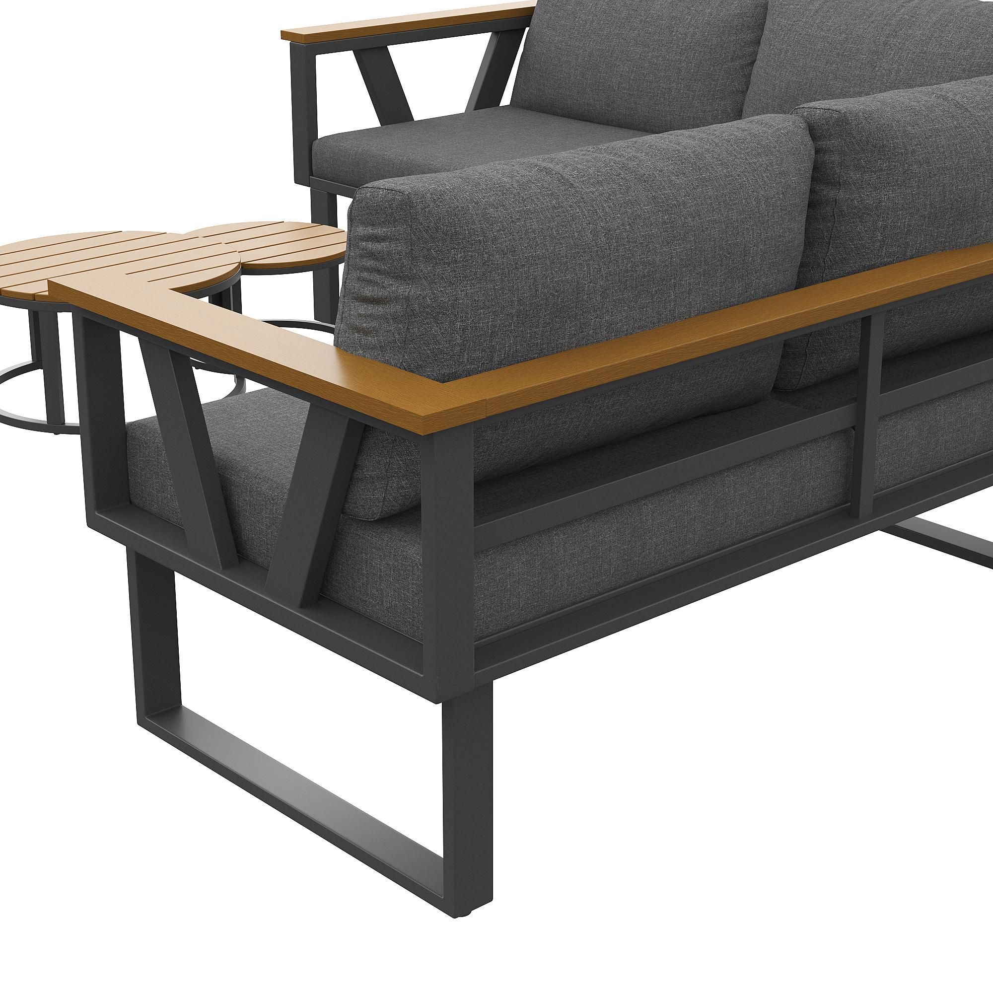 Flieks Gartenlounge-Set 7-tlg., Gartenmöbelset mit 2 Couchtischen für 6-7 Personen, Gartensofa mit abnehmbaren Kissen, Loungemöbelset Grau
