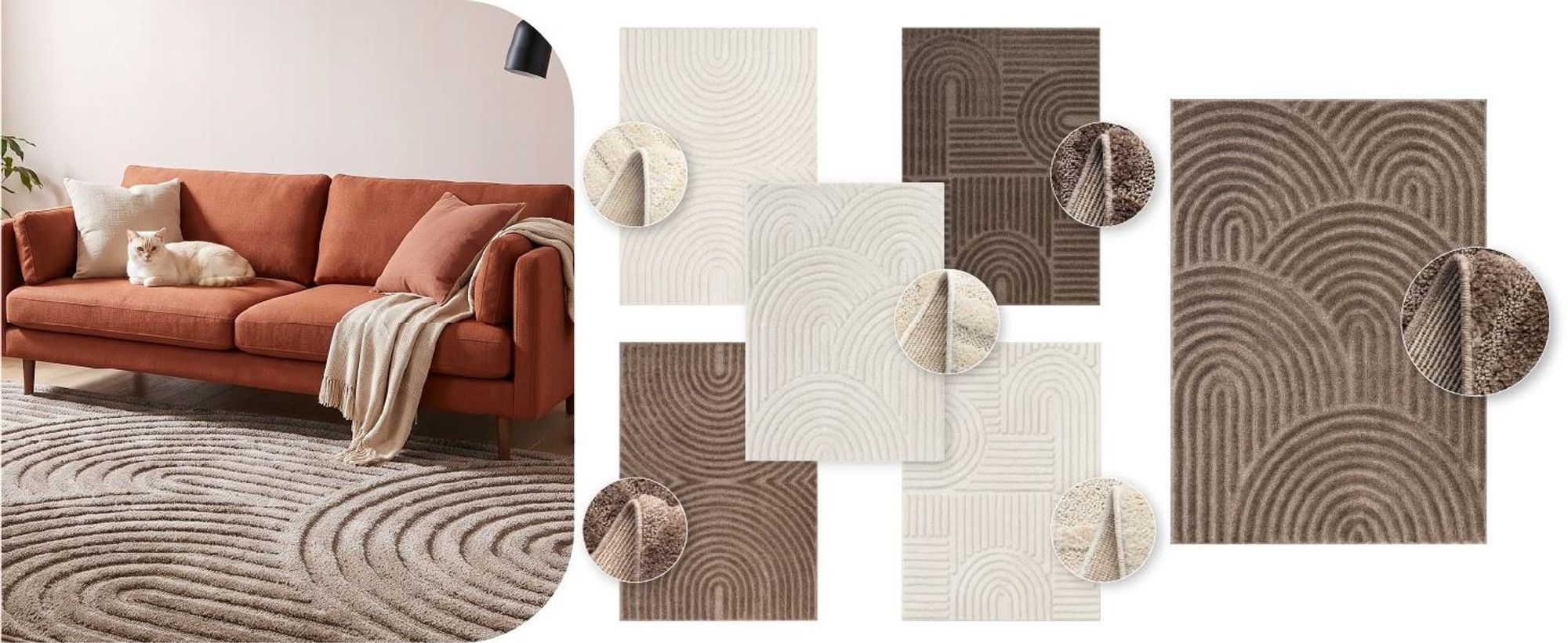 Tapiso Kurzflorteppich LINEA 3D Wellenmuster taupe Wohnzimmer 200 x 300 cm
