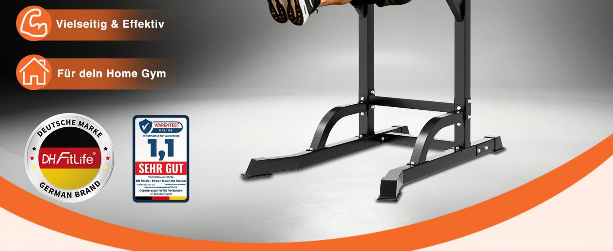 DH FitLife Premium Power Tower, Klimmzugstation mit Dip Station, 10-fach höhenverstellbar 185–222 cm, 50×50 mm Stahlprofil, Kraftstation für Home Gym