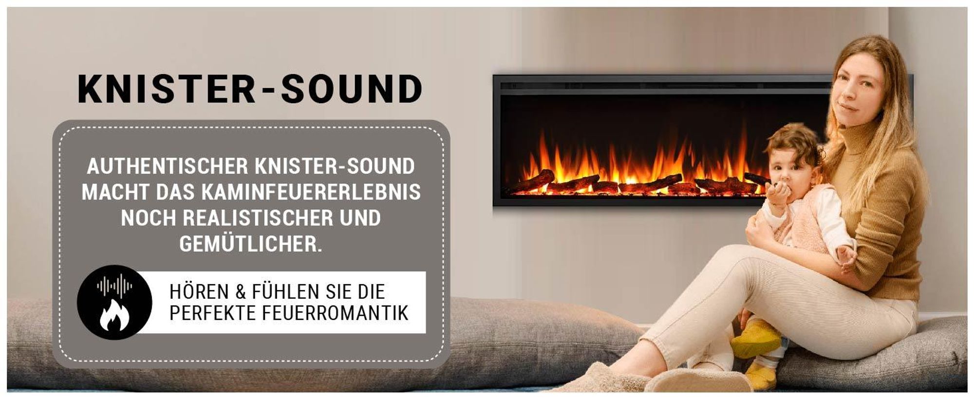 BALDERIA Elektrokamin Atalanta 60" | Einbaukamin, 3D-Flammeneffekt,Ambientebeleuchtung, Heizung 1500W, App, Knistereffekt, Timer, Thermostat | Schwarz
