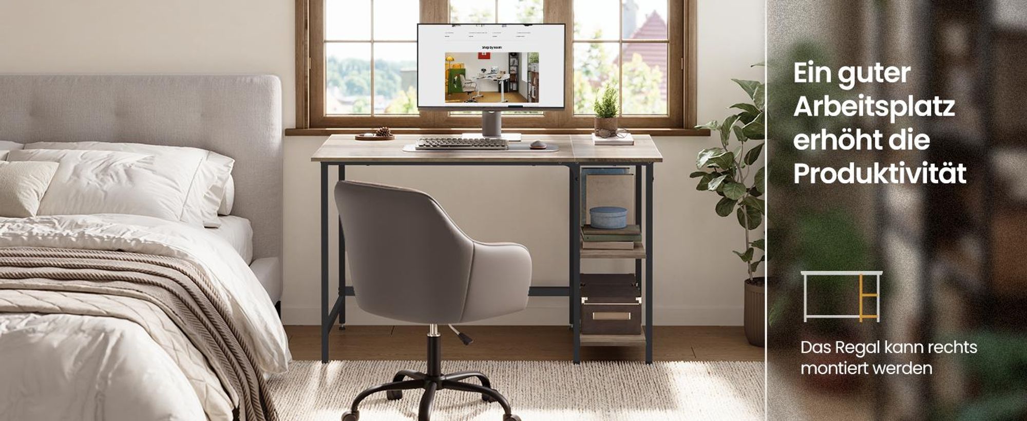 VASAGLE Computertisch Schreibtisch mit 2 Regale 120 x 75 x 60 cm Greige