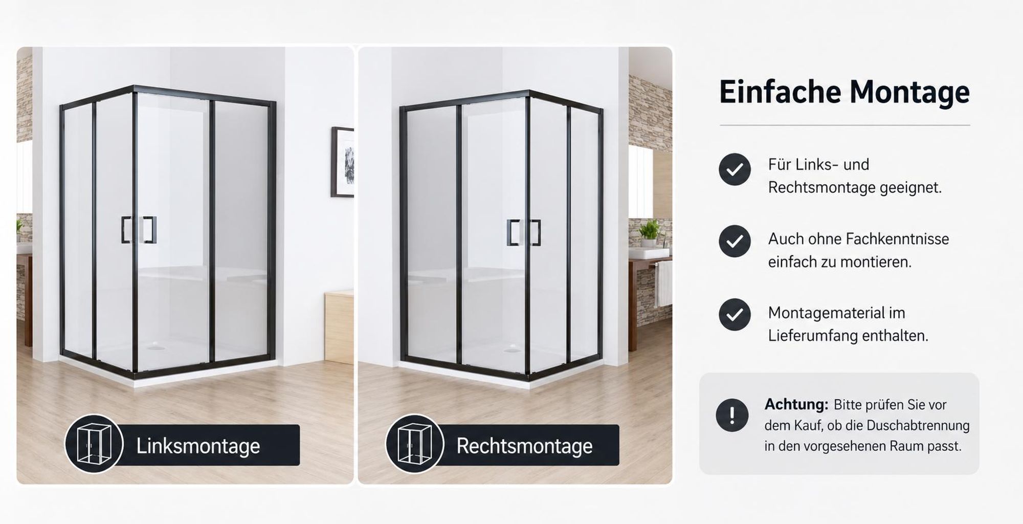 MIQU Duschkabine Eckeinstieg 100x100x185cm Duschwand mit Doppel Schiebetür Schwarz Rollen, 6mm ESG Sicherheitsglas, Schiebetüren Glas komplett Dusche