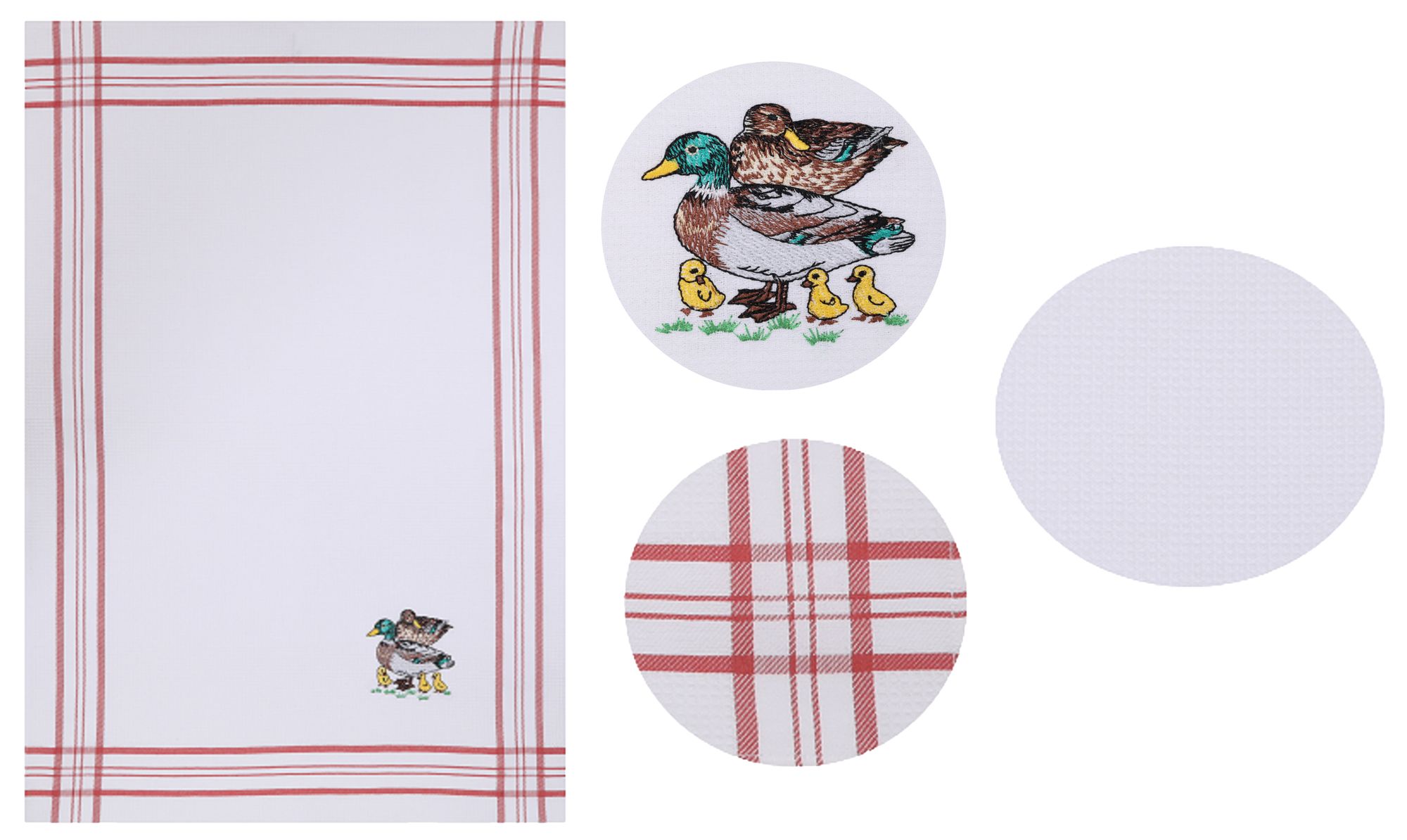 Betz 2 Stück Geschirrtücher Waffelpiqué rot bestickt Motiv Enten Größe 50 x 70 cm- Küchenhandtuch Gläsertücher