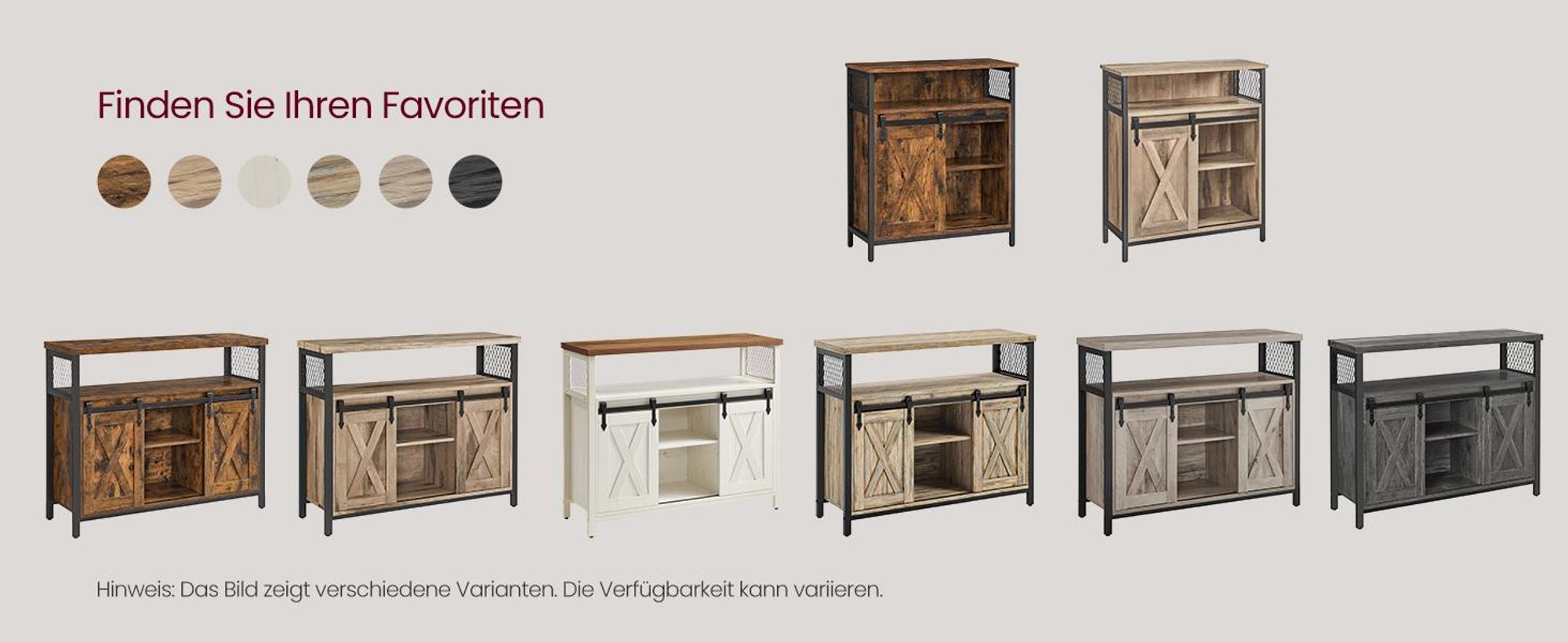 VASAGLE Sideboard Küchenschrank, mit 2 Schiebetüren, verstellbare Ablagen