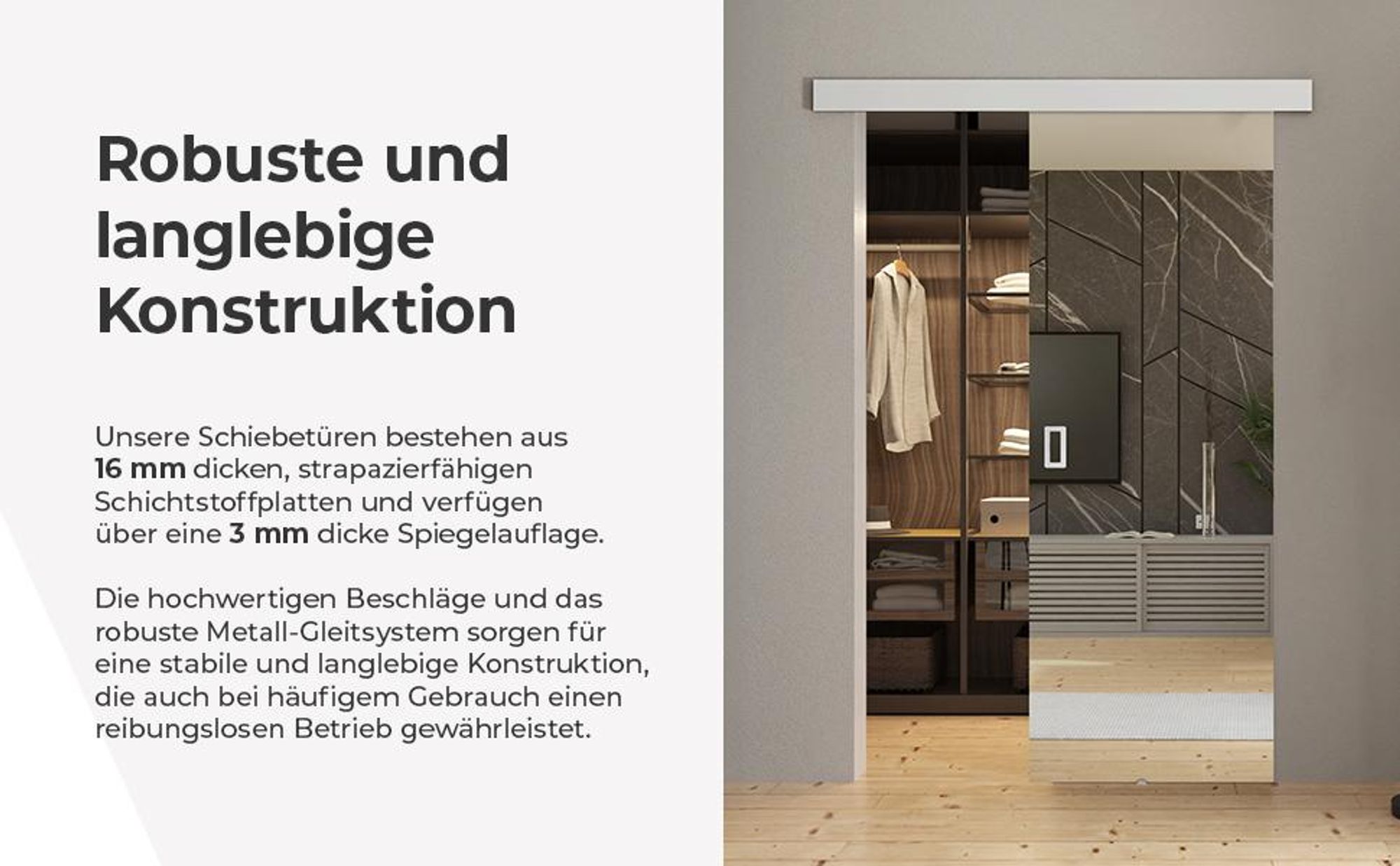 KIER FURNITURE Spiegel-Schiebetüren Komplettset MIRROR DUO Sliding Door, Raumteiler Schiebetür 132x205x1,6 cm
