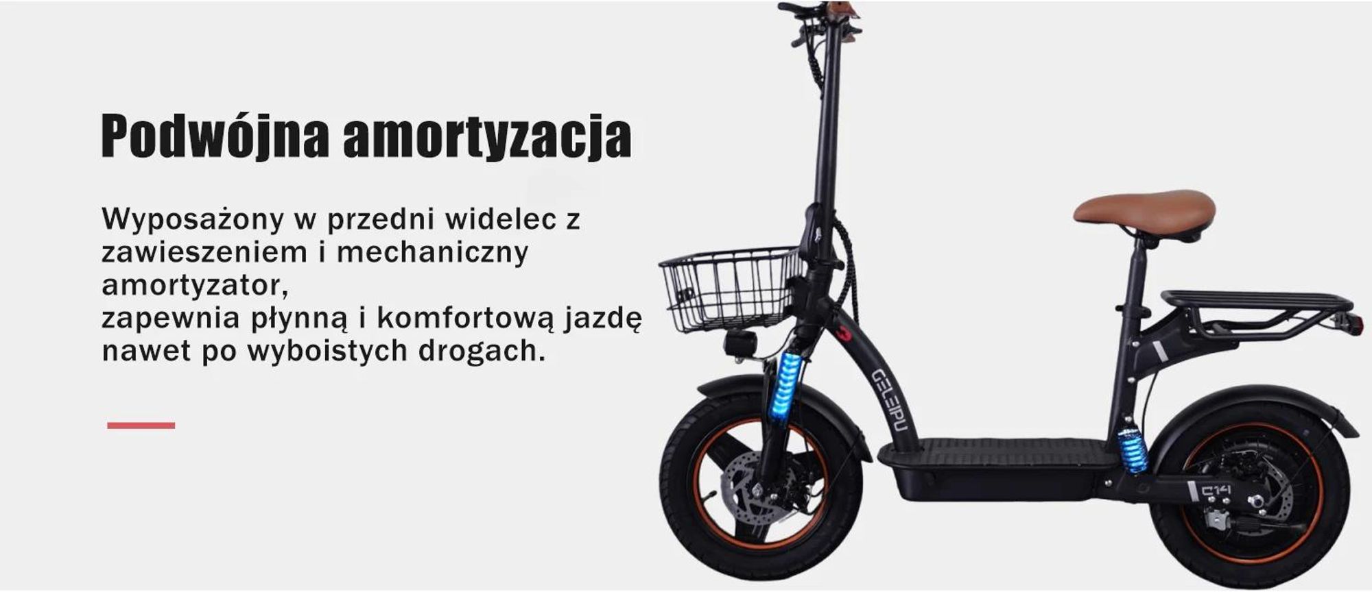 E-skuter 48V17.5Ah 14'' Z Hamulcem Tarczowym Mechanicznym I Żelazną Ramą - Czarną
