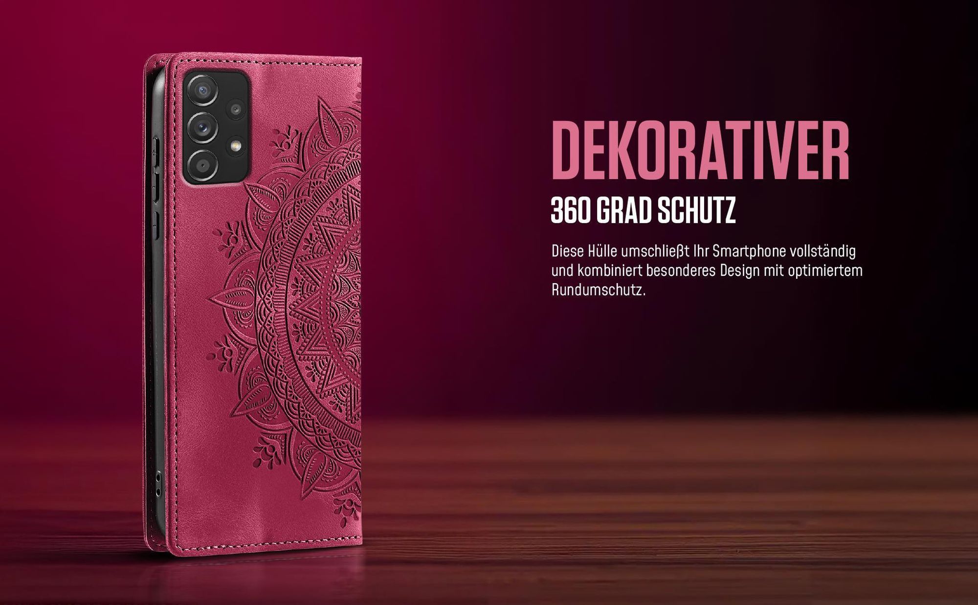 Mandala Flipcase in Magenta für Samsung Galaxy A52 5G mit 360 Grad Schutz