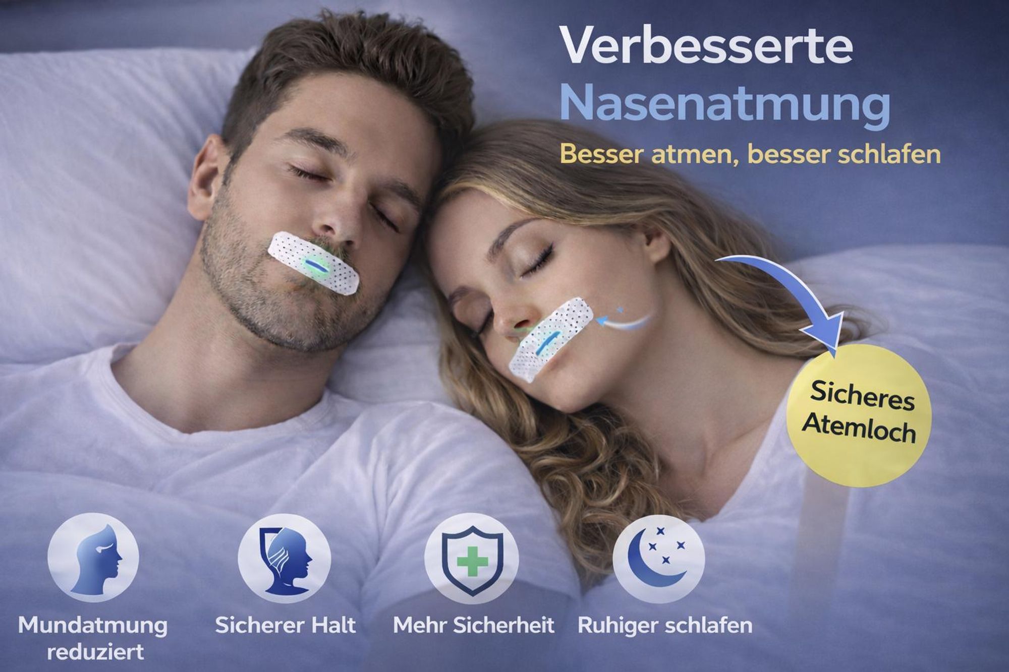 Mundaufkleber Mund-Pflaster 60 Stück Nasenatmung Schlaf Tape Mundkleber Nacht Atem Tape Set für ruhigen Schlaf