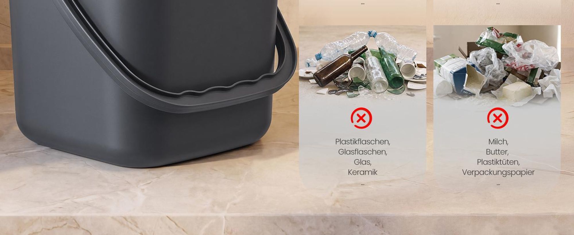 SONGMICS Geruchsdichter Komposteimer für die Küche, Biomülleimer mit Deckel und Griff, 4 L, 24 x 20 x 19,5 cm, Grau