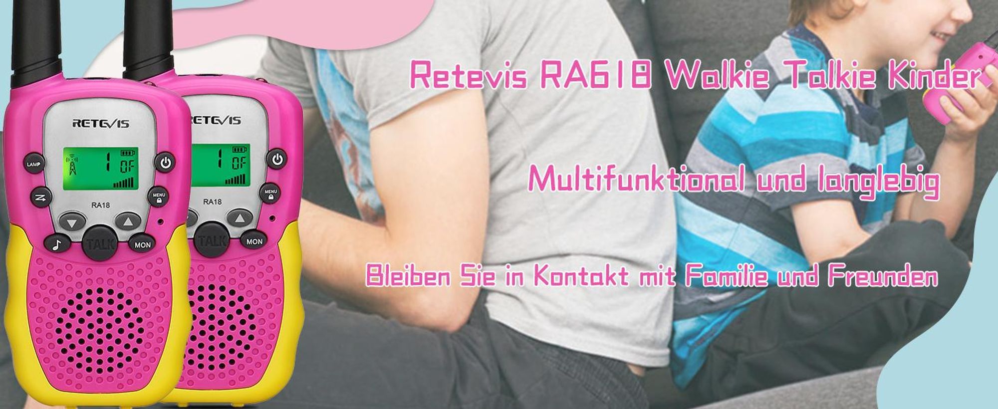 Retevis RA618 Walkie Talkie Kinderspielzeug, für 6-12 Jahre Mädchen Jungen, VOX Taschenlampe 10 Ruftöne, Ostergeschenke Wandern Radfahren Abenteuer