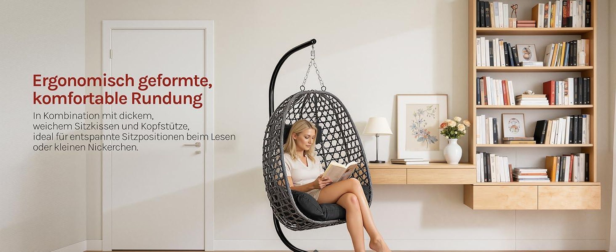 WOLTU Hängesessel mit Gestell bis 150 kg belastbar PE-Rattan, Schwarz