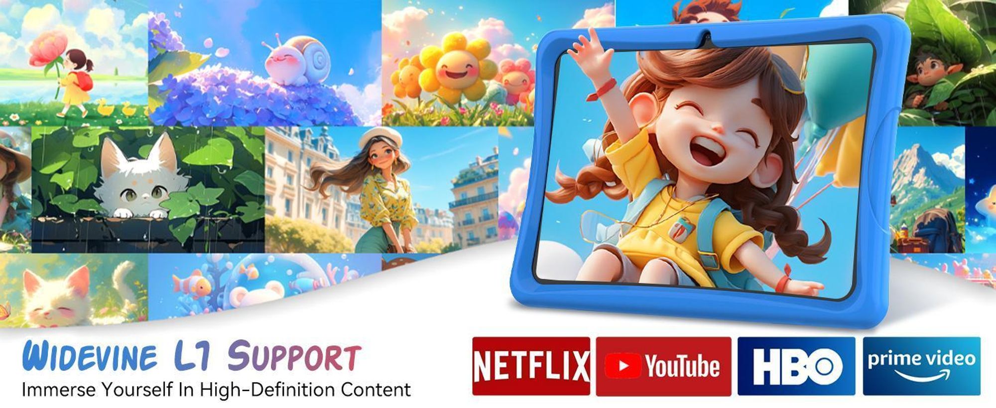 KOBONA-Tabwee K10 Kids 10.1" Rosa Tablet, Google Kids Space, 4+64GB ROM, Android 15 WiFi Tablet für Kind mit Kindgerechte Hülle und Stift, 5000mAh