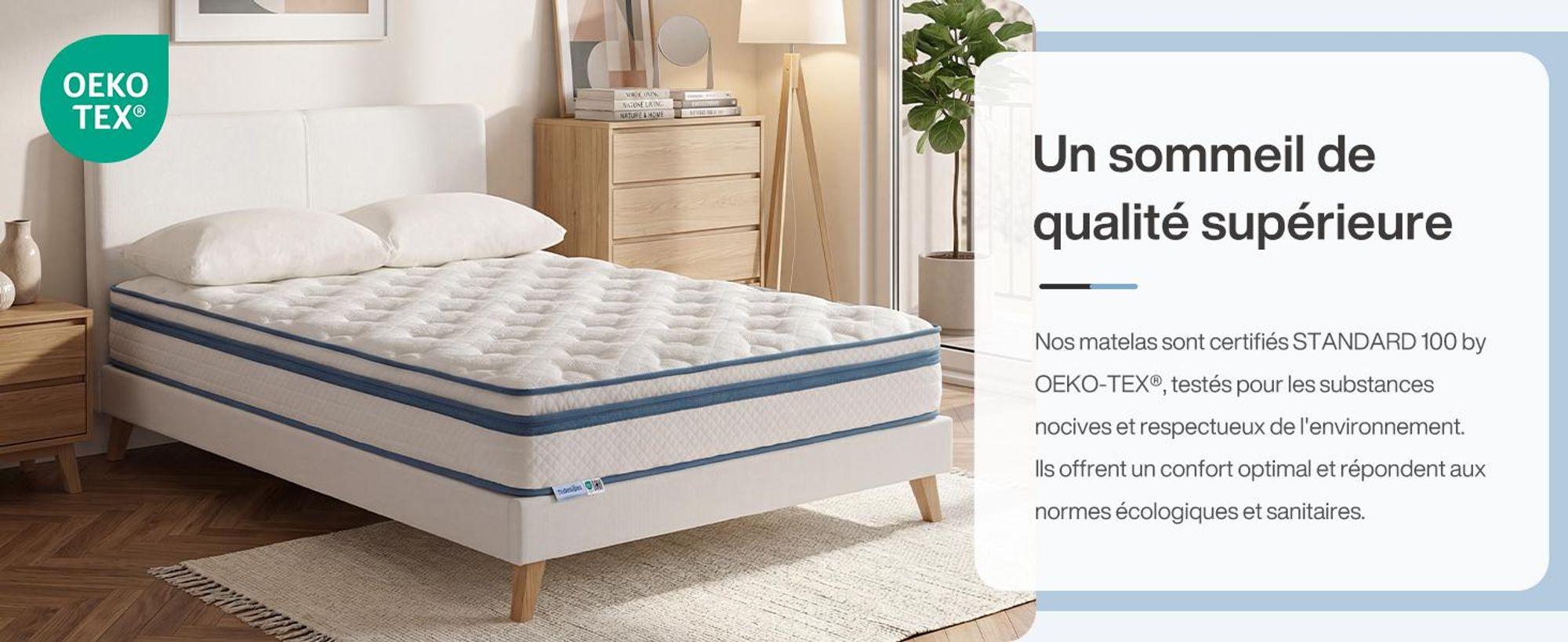 Matelas Tribesigns 120 x 200 cm, hauteur 25 cm, H3, matelas à ressorts ensachés 9 zones, matelas à ressorts avec mousse à mémoire de forme et gel, tissu Lyocell