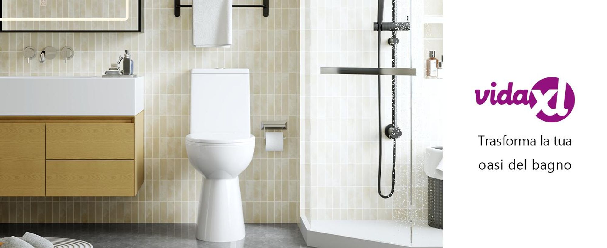 vidaXL WC senza brida 7 cm altezza extra soft-close in Vetroceramica Bianco