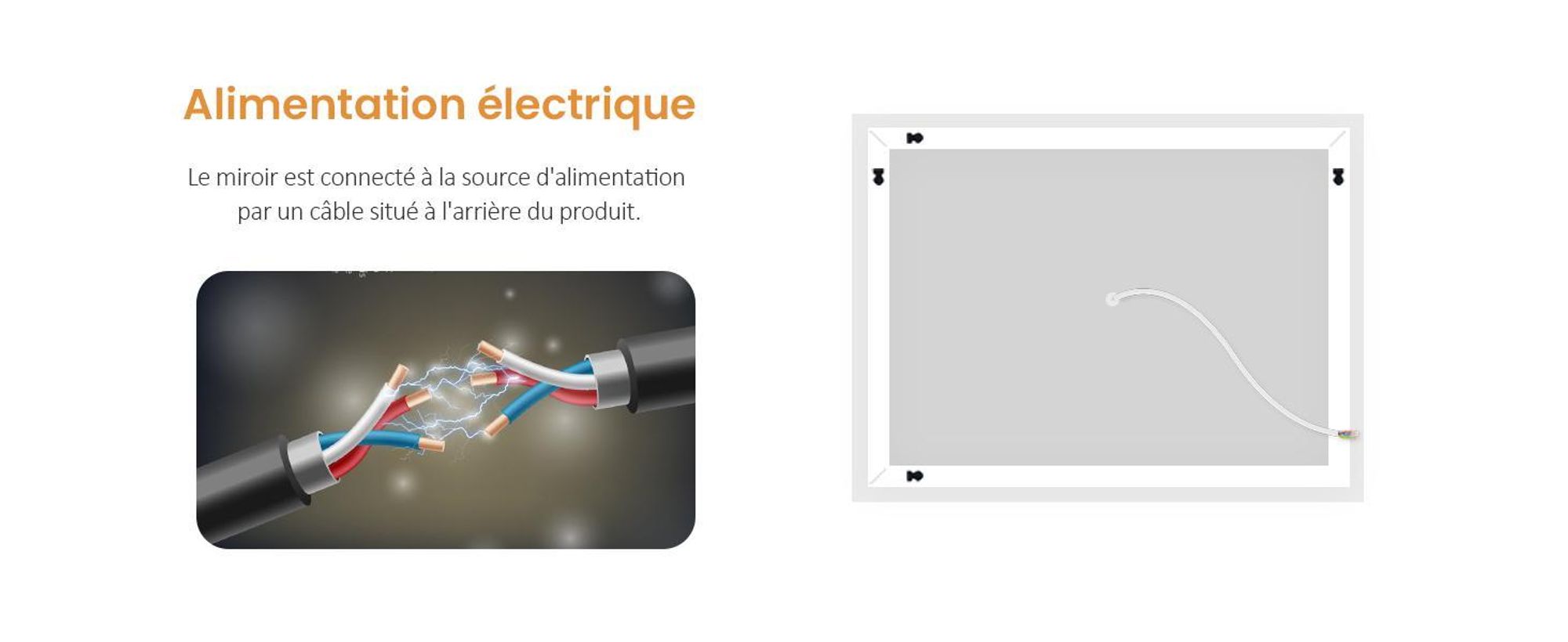 Miroir de salle de bain LED EMKE 60 x 80 cm avec éclairage et anti-buée, miroir mural avec interrupteur mécanique Miroir de salle de bain 3000 K/6500 K Couleurs de lumière