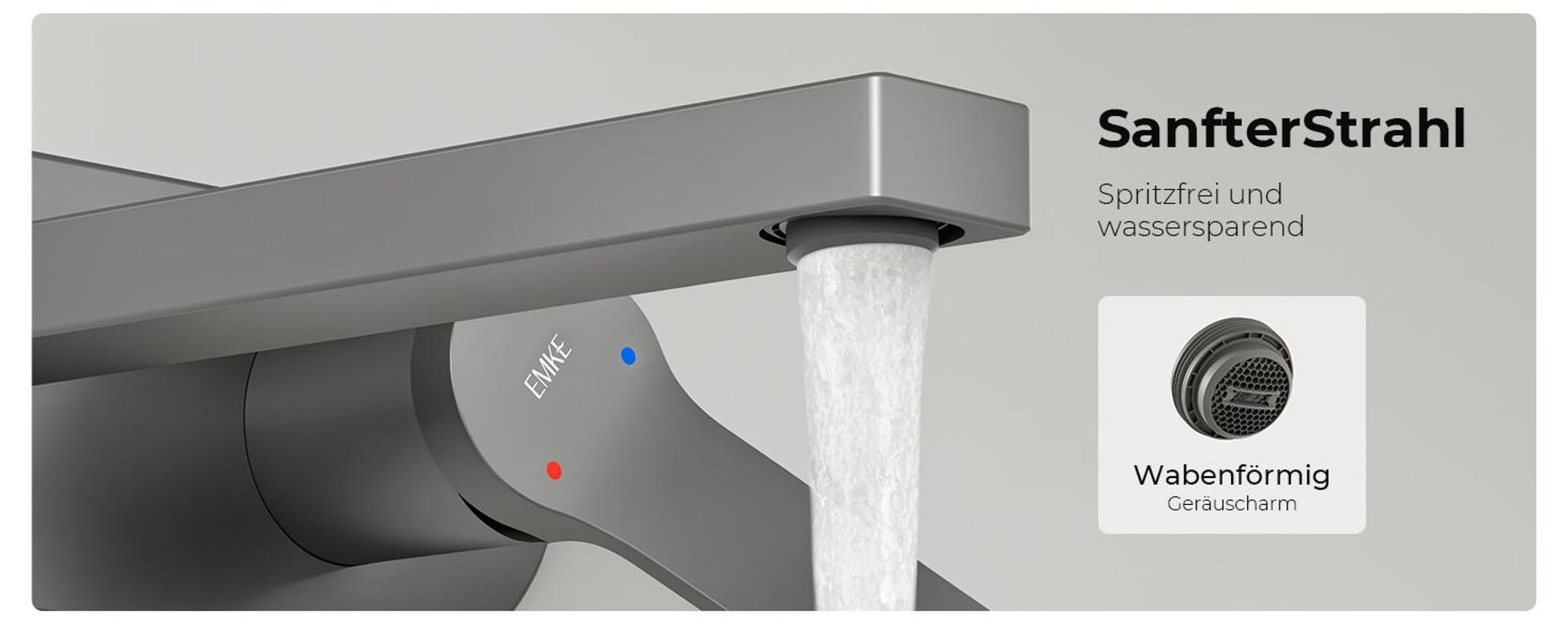 EMKE Wasserhahn Badarmatur 288x210x70mm Einhebel Mischbatterie, Warm und Kalt Waschbecken Armatur, Wandmontiert Waschtischarmatur - Anthrazit Matt