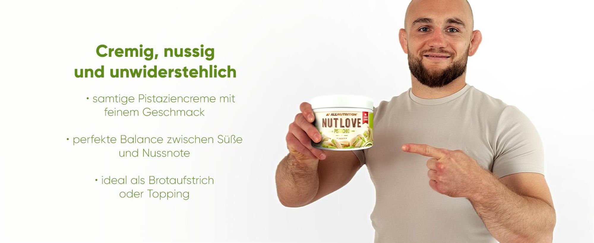 ALLNUTRITION Nutlove Pistachio 500g Pistaziencreme ohne Zucker Zuckerfreie Ohne Palmöl Pistazienaufstrich Pistazie