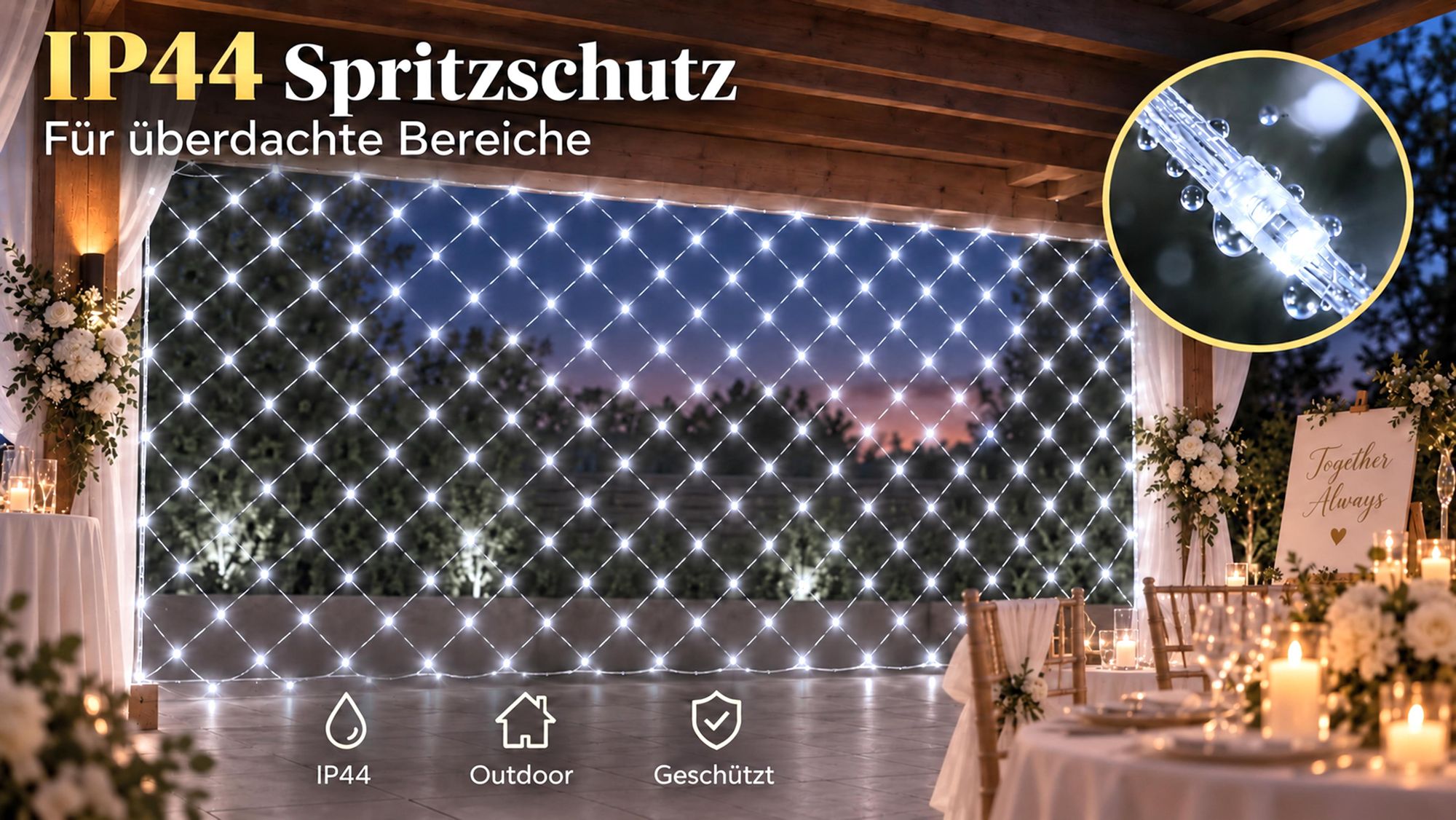 2X2m 144 LED Lichterkette Netz Lichternetz Weiß 8Modi Speicherfunktion Stecker für Büsche Garten Weihnachtsbaum Party Weihnachten Beleuchtung Deko