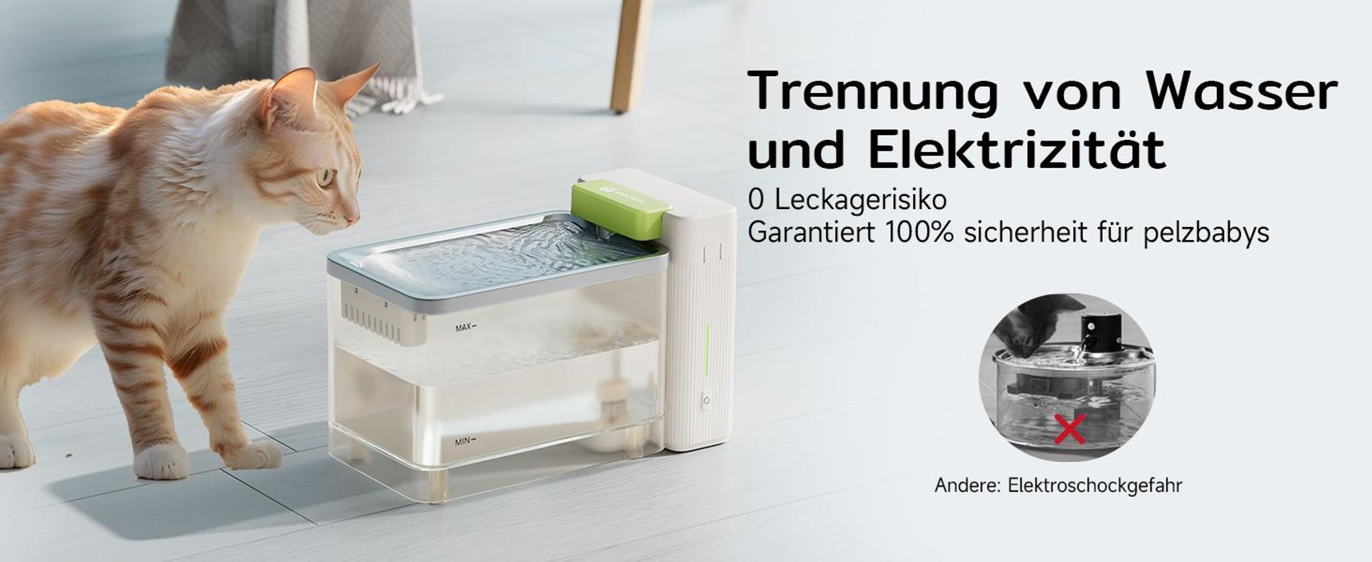 Amicura A3 Lite Trinkbrunnen für Katze mit Ultrafiltrationstechnologie - 3,3L Großer Tank, SUS316 Edelstahl-Trinkschale, ≤25dB, 100% Wasserdicht (Weiß)