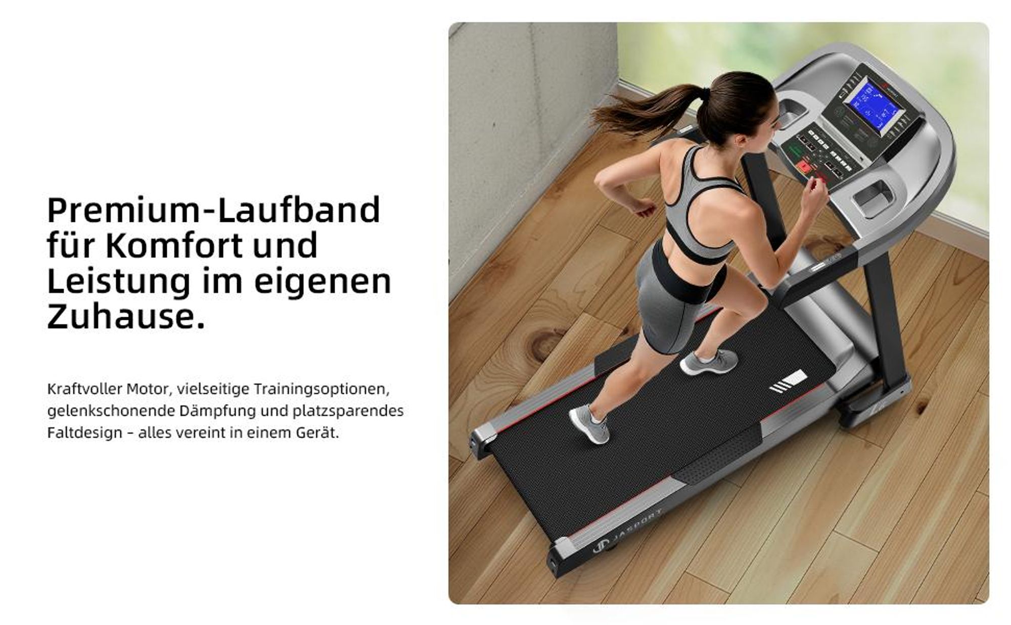 JASPORT L6 Laufband klappbar, 4.0 PS DC-Motor, 20 km/h, 0–15 % Steigung, 1200×500 mm Lauffläche, LCD-Display, Bluetooth-Lautsprecher