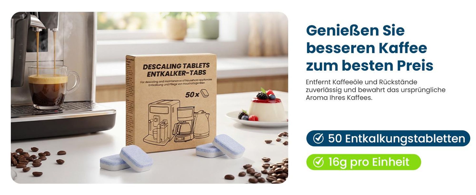 3-in-1 Entkalker für Kaffeevollautomaten & Kaffeemaschinen (50 Stück) - Entkalkungstabletten für Siemens EQ-Serie, Delonghi, Jura, Krups, Bosch, Miele