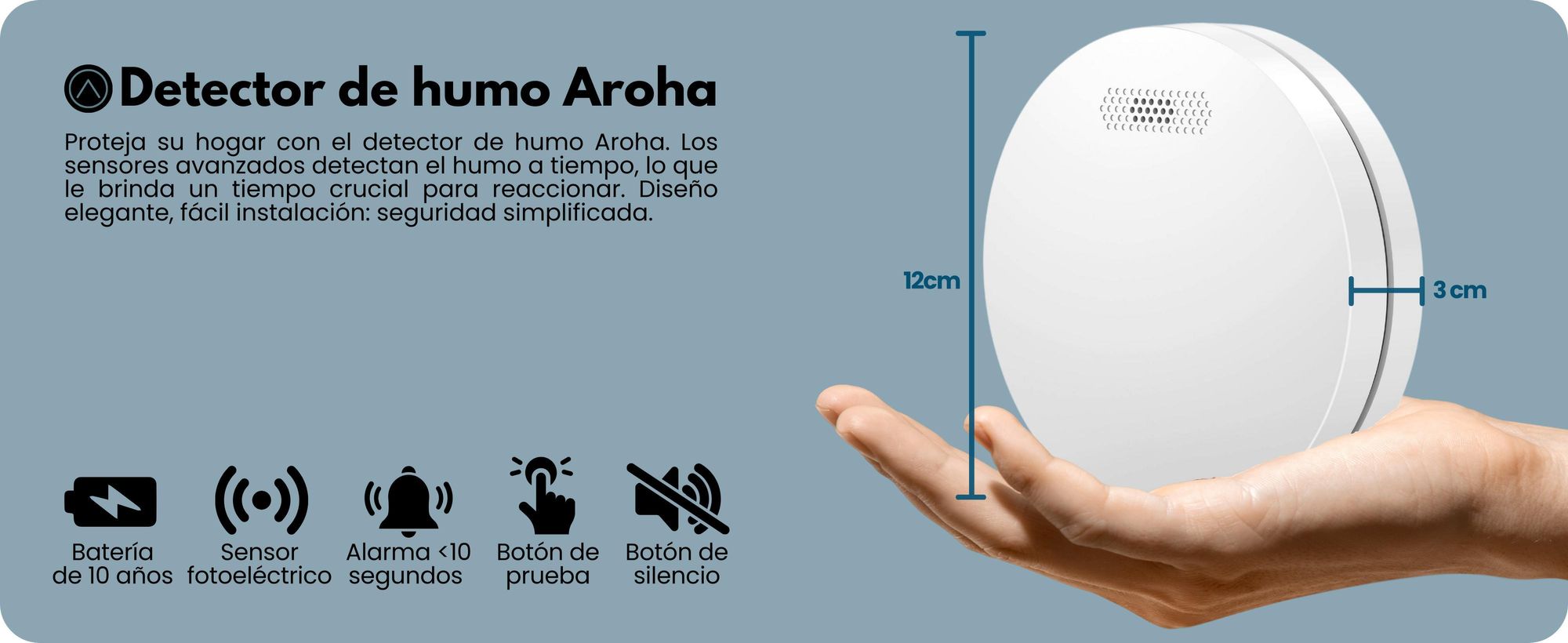 Aroha: Detectores de humo interconectados. Batería de larga duración (10 años). Detectores de humo con capacidad de conexión en red. Pack de 2 unidades